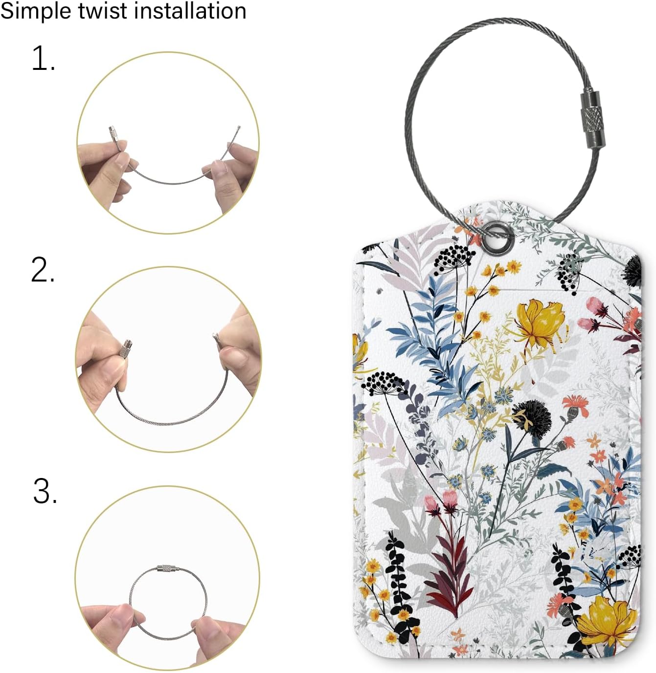 Vintage Retro Luggage Tags for Suitcases,Flower 2 Pack Baggage Tag Label with Steel Loop,Handbag School Bag Traveling Accessories,Flora Gifts for Women