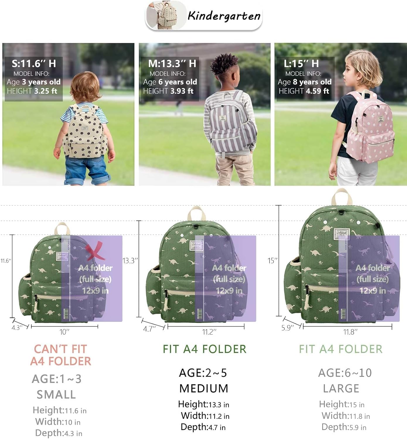 Corduroy Toddler Backpack for Boys 2-5: Kids Preschool Backpacks for Girls -13.5" H Fit Folder