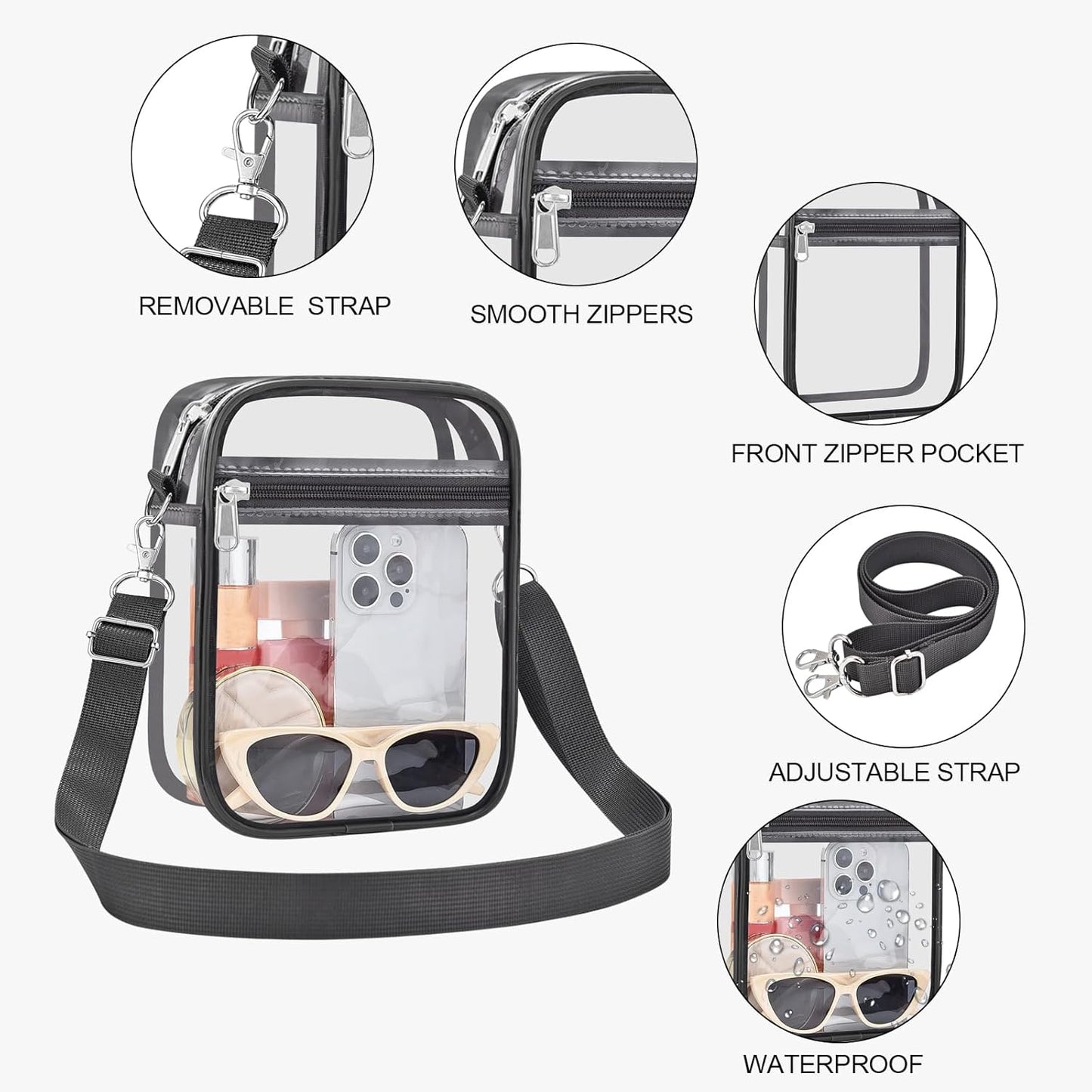 USPECLARE Clear Purse Stadium Transparent Messenger Bag Stadium Approved for Men and Women Clear CrossBody Bag