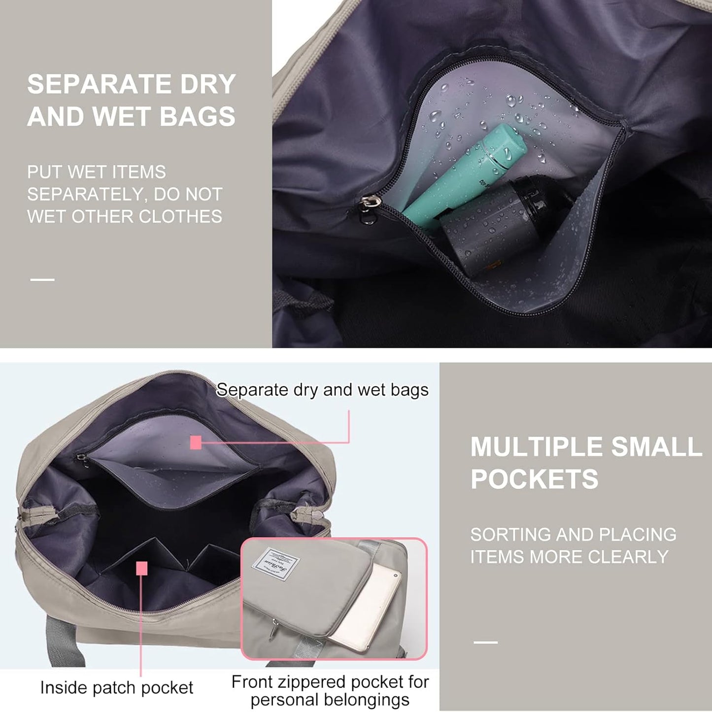 Large Capacity Folding Travel Tote Bag, Oxford Fabric Waterproof Lightweight Foldable Travel Duffel Bag, Portable Expandable Travel Bag, Dry and Wet Separation Travel Overnight Bag for Women and Men