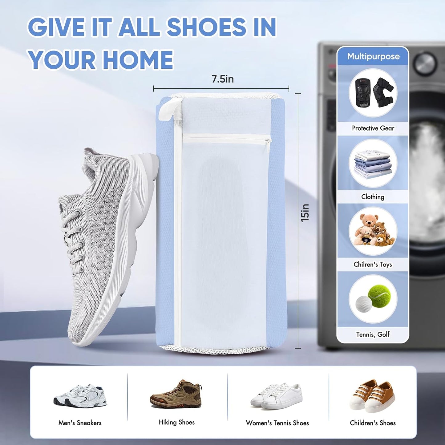Shoe Washing Machine Bag for Washer and Dryer - Reusable Lint-free, Large Sneaker Laundry Bag for