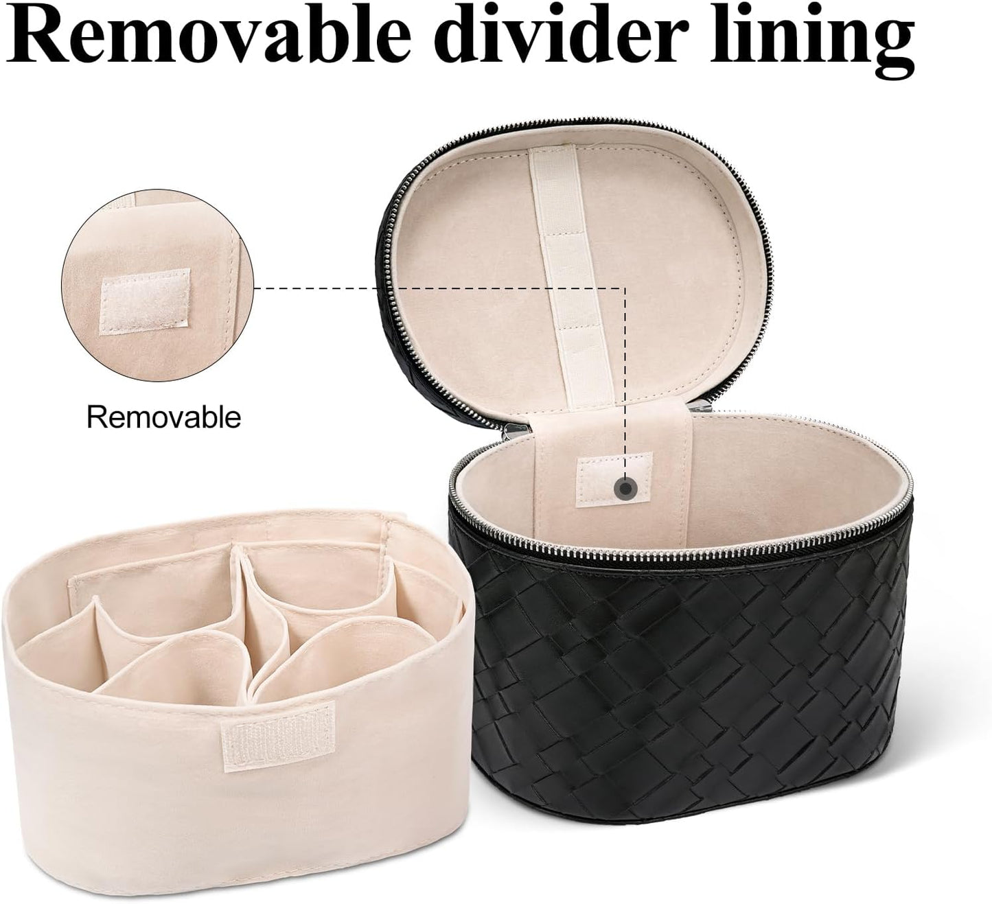 Makeup Bag, Travel Make up Case with Compartments and Handle, Portable Cosmetic Organizer