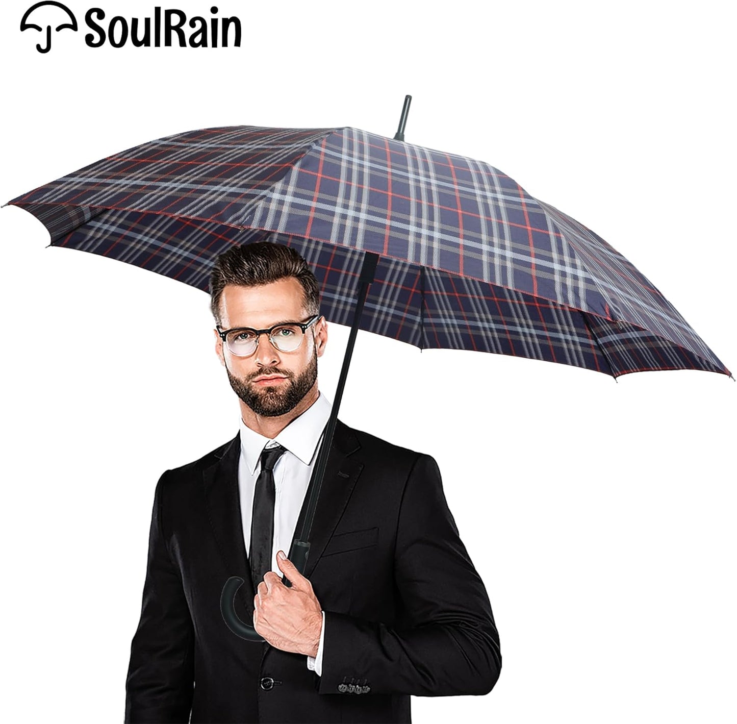 SoulRain 50 Inch Large Stick Umbrella Windproof Automatic Open Oversized J Handle Umbrellas for Men and Women Unbreakable Strong Travel Golf Umbrella