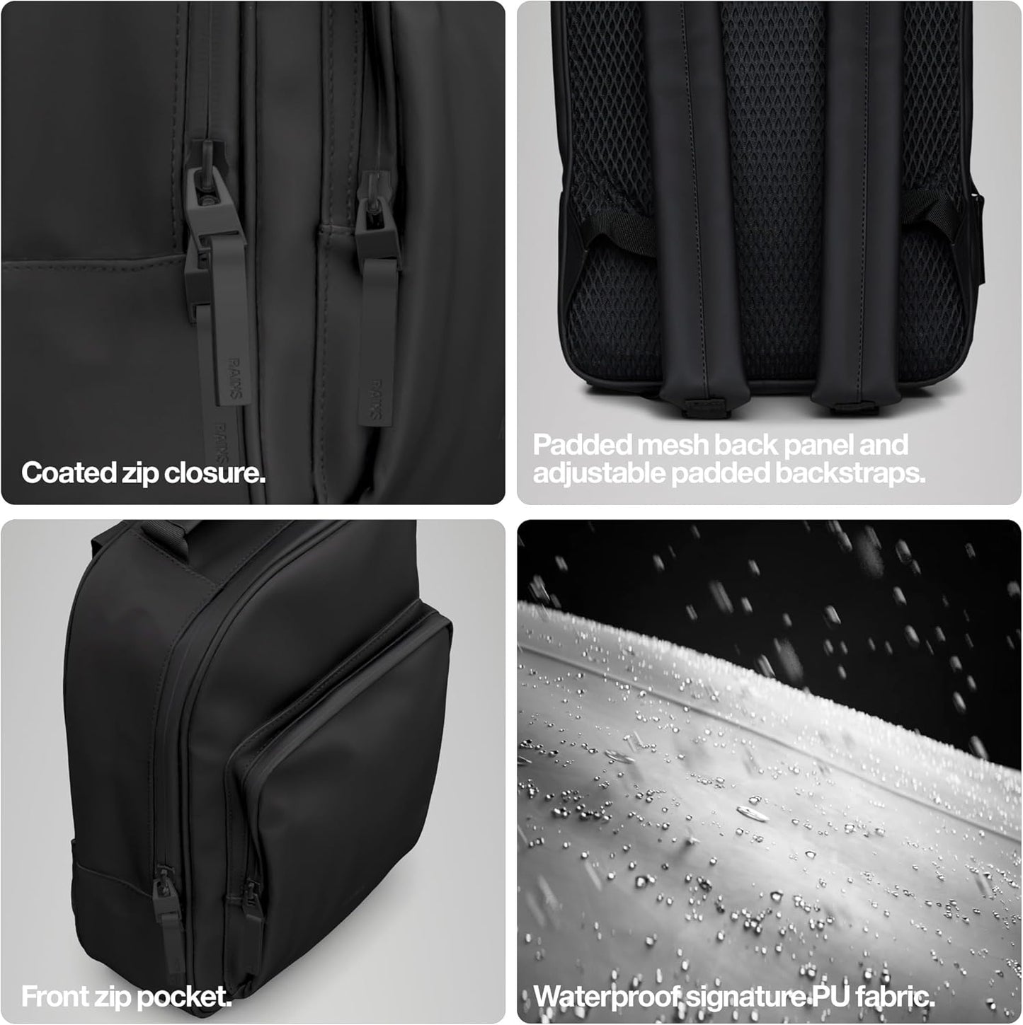 RAINS Book Daypack - Green Laptop Backpack for Men and Women, Waterproof Black Minimalist Commuter Bag with 15” Laptop Room, Front Zip Pocket - 2 Year Warranty