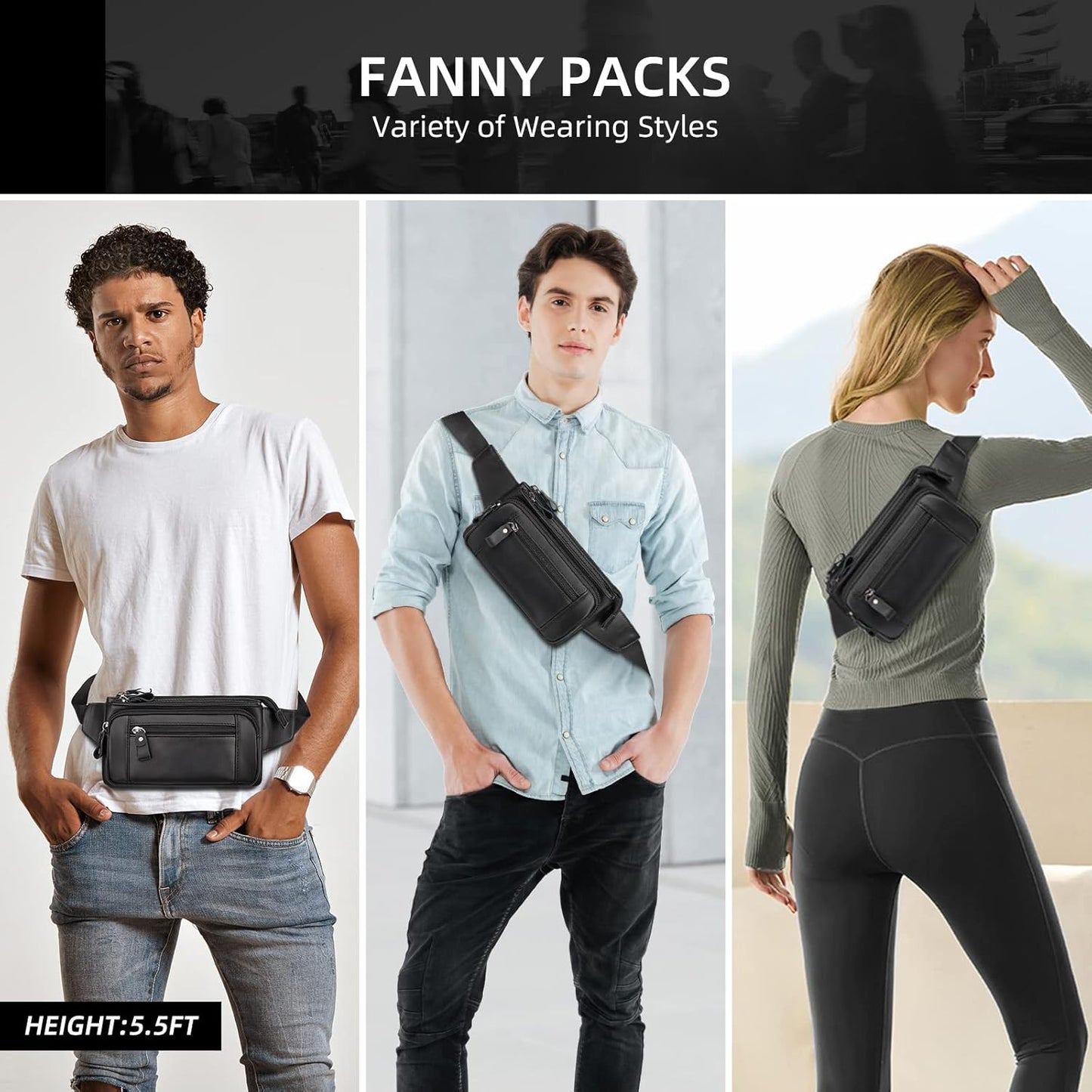Leather Fanny Pack for Men Women, Fashion Waist Packs Small Crossbody Chest Bag with Adjustable Belt for Outdoor Travel Hiking Cycling