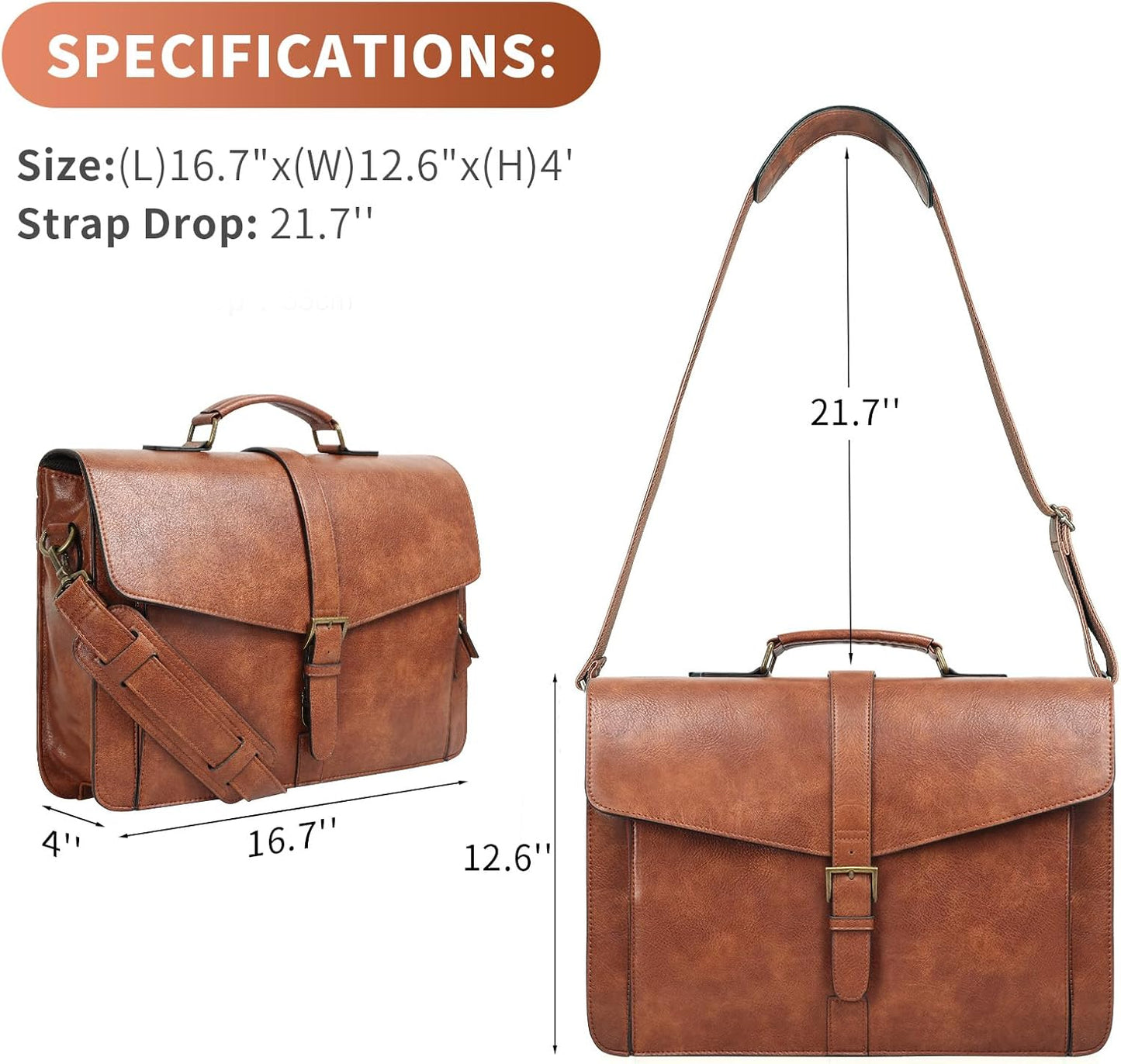 ESTARER Men's Leather Briefcase 15.6 Inch Laptop Messenger Bag for Business/Travel/Office, Professional Faux Leather Computer Satchel Shoulder Bag, Classic Brown