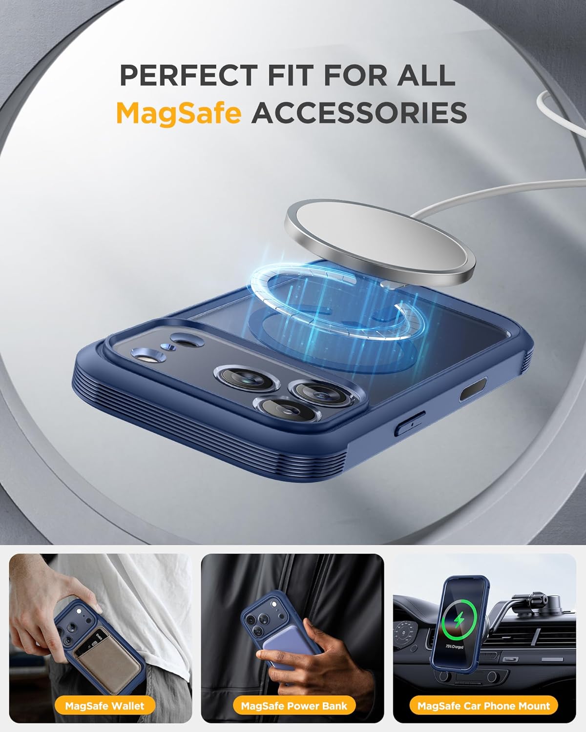 Miracase for iPhone 17 Pro Max Case 6.9" Full-Body Phone Case with Built-in Glass Screen Protector& Full Camera Protector,[Magnetic with MagSafe] Drop Proof 17 ProMax Cover, Blue