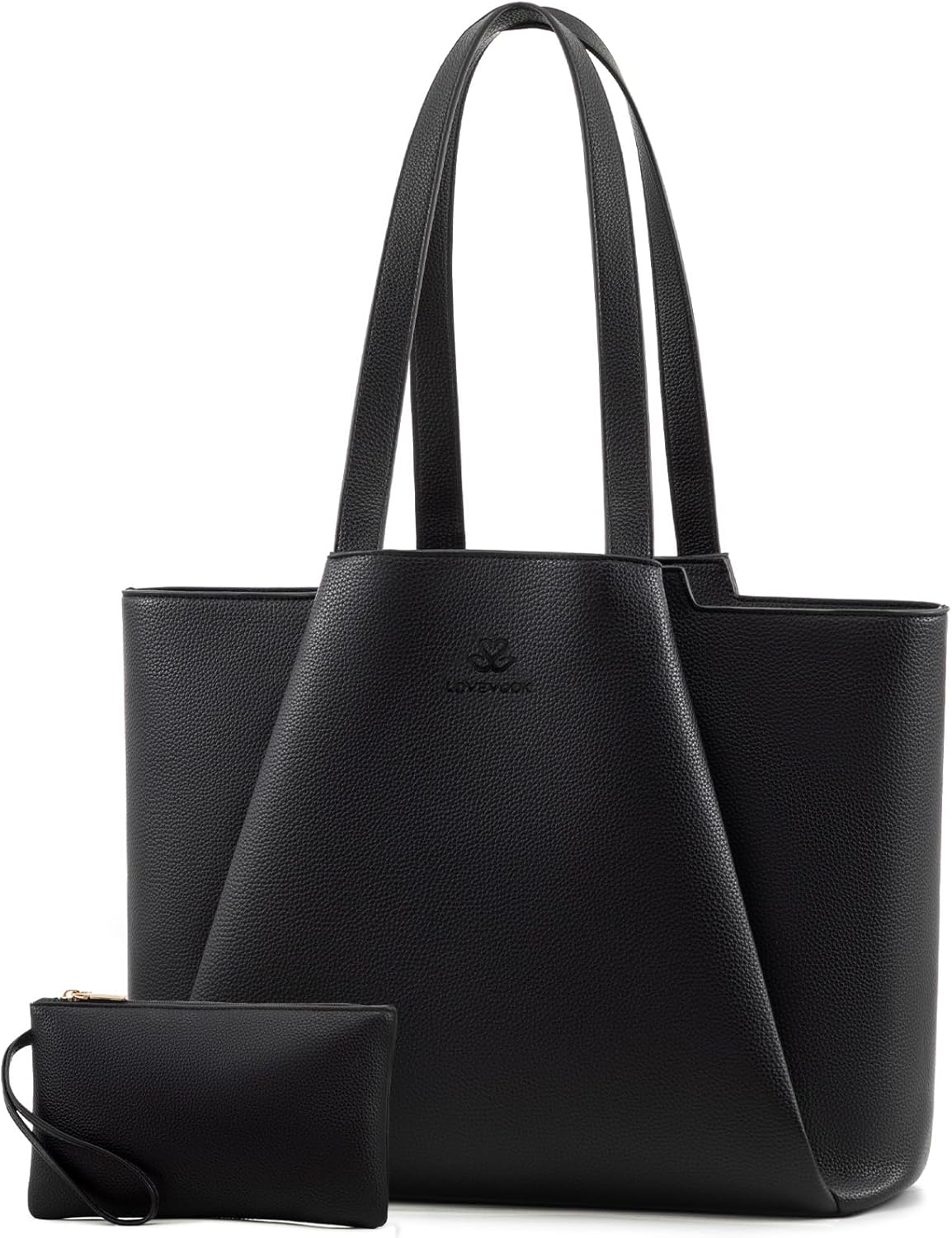 LOVEVOOK Women's 17 Inch Laptop Tote Bag, Black, PU Leather, Water Resistant, Reinforced Bottom
