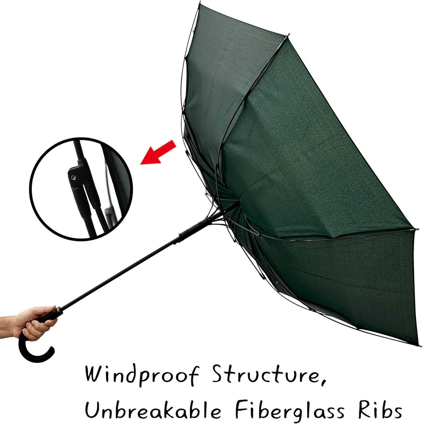 Large Stick Umbrella Windproof Automatic Open 50 Inch Umbrella with Hook Handle,Over Sized J Handle Umbrellas for Men and Women,Windproof Unbreakable Stick Rain Golf Umbrella.