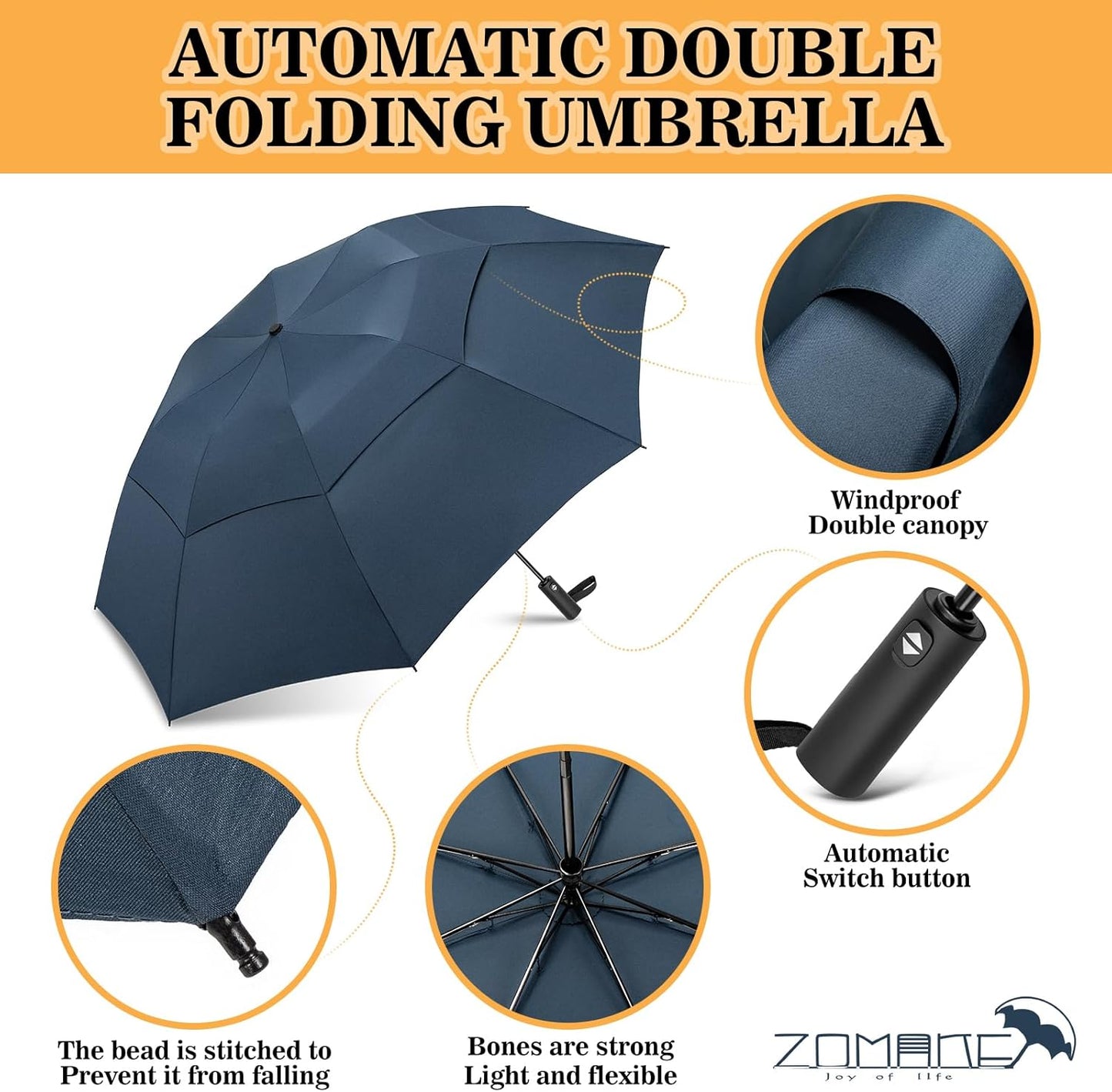 ZOMAKE Compact Golf Umbrella 42/54/62 Inch,Large Golf Umbrellas Windproof Automatic Open Portable Collapsible Travel Umbrella for Men Women