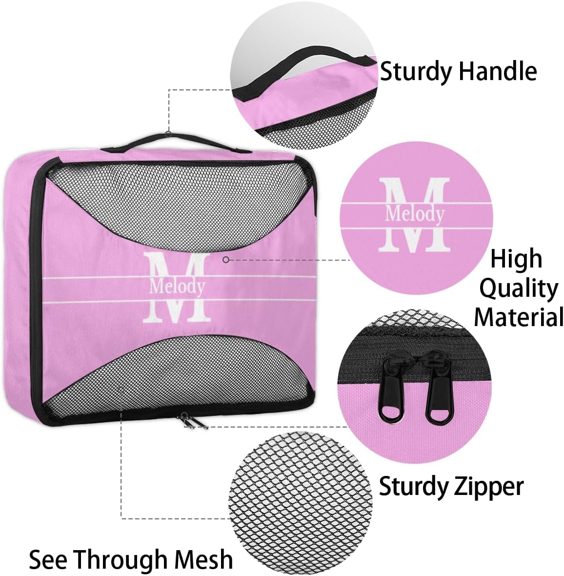 Personalized Name 4 Set Packing Cubes Pink Luggage Packing Organizers Travel Accessories for Women Girls with Initial Letter