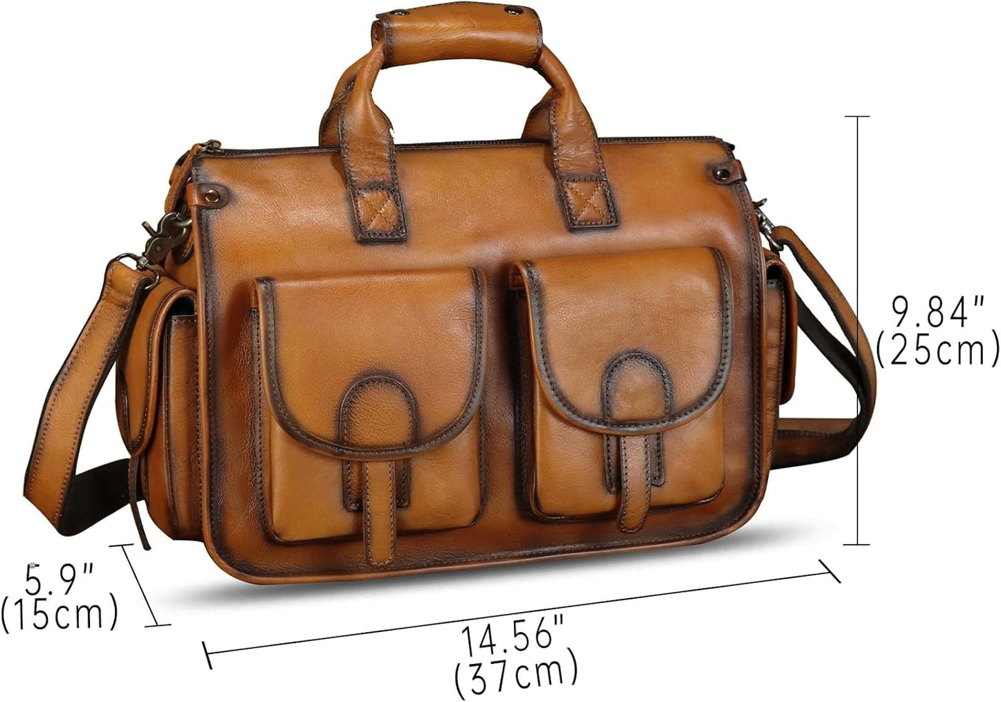 Genuine Leather Messenger Bag and Briefcase Purse for Men Real Leather Shoulder Bag Top Handle Satchel Purse for Laptop Strap