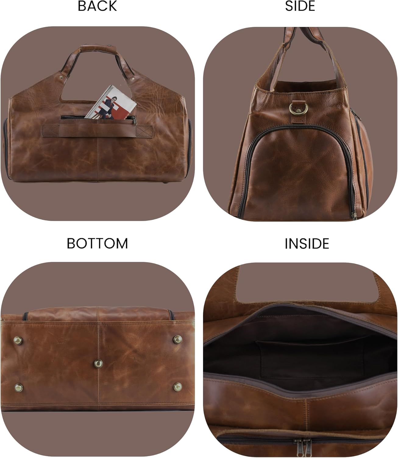 Handmade World Leather Travel Duffel Bags for Men and Women Full Grain Handcrafted Overnight Weekend Bags Sports Gym Duffle ' Leather Wanderer ' Versatile Business Travel Luggage