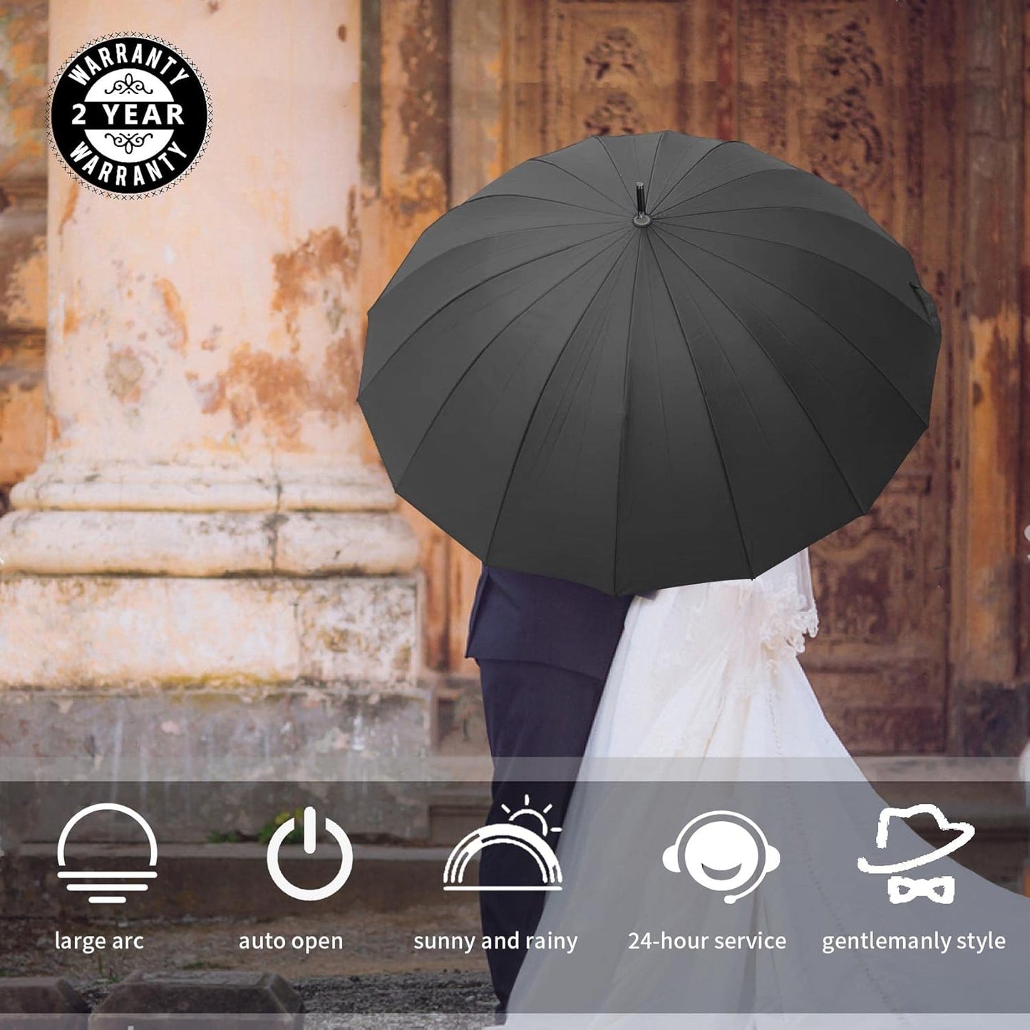 MRTLLOA 52 Inch Windproof Large Umbrellas for Rain, 16 Ribs, J Wooden Handle, 210T High-density Fabric Golf Stick Umbrella