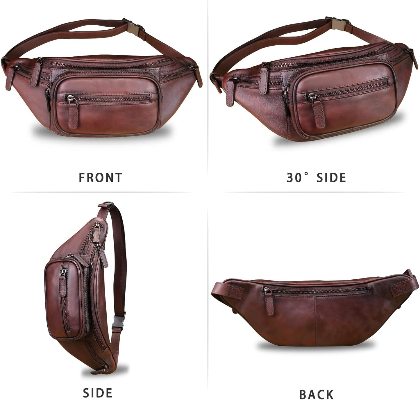 Genuine Leather Fanny Pack for Women and Men Leather Waist Bag Fashion Sling Bag Shoulder Crossbody Bag Sling Backpack (Coffee)