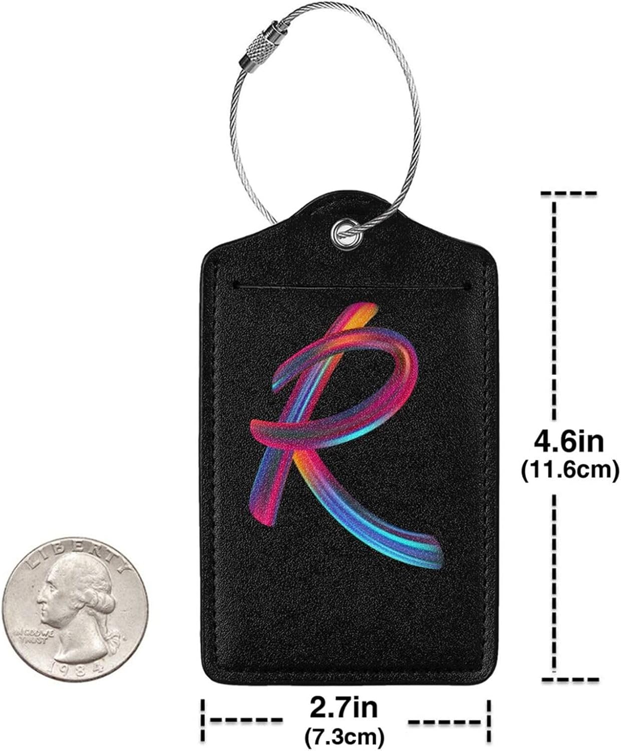 2 Pack Initial Luggage Tags for Suitcase, Colorful Letter Design Cruise Name Bag Tags, Novelty Baggage Identifiers with Full Privacy Cover, Leather ID Label for Women Men Kids Travel, Rainbow Letter R