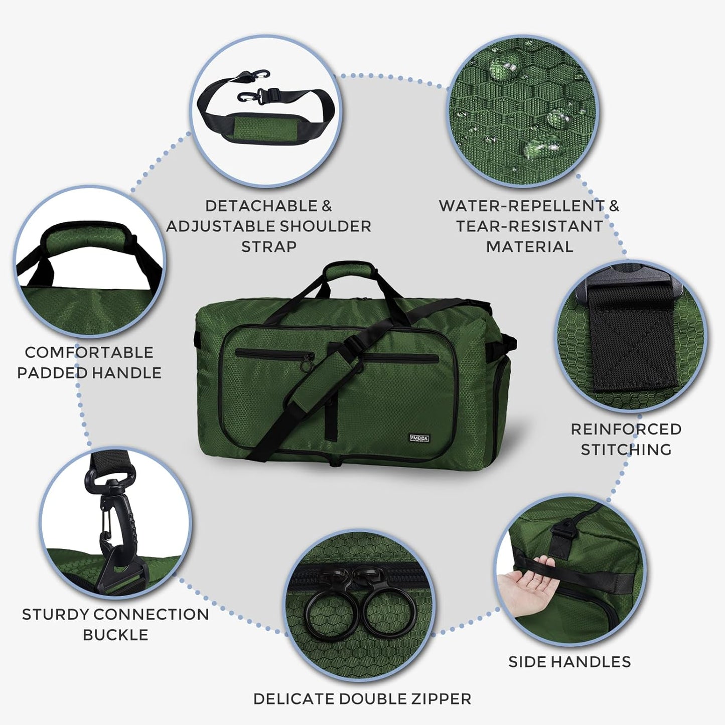 Fmeida 65L Duffle Bag with Shoes Compartment, Foldable Travel Duffel Bags for Men Women, Large