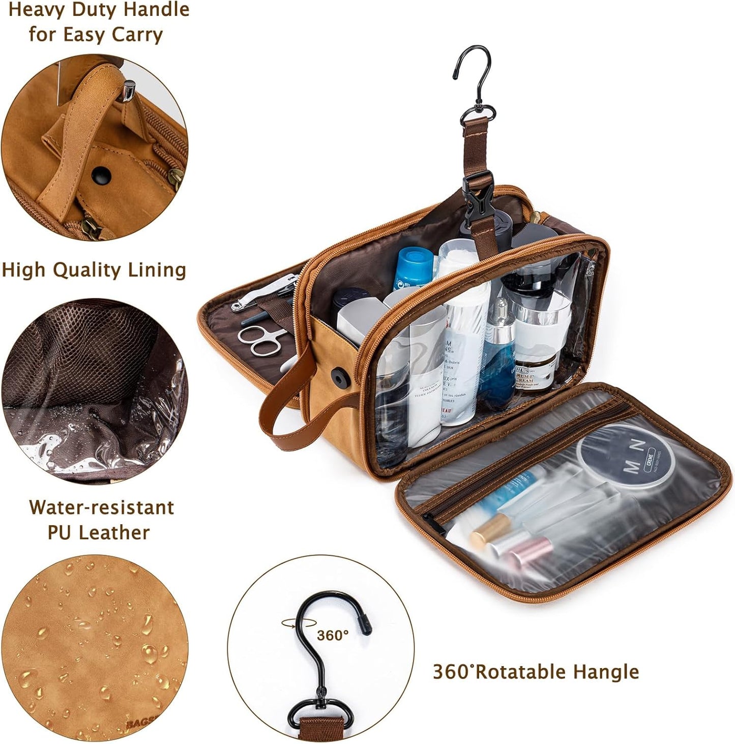 BAGSPRITE Large Toiletry Bag for Men, Women Travel Bag with Hanging Hook, Water-resistant Makeup Cosmetic Bag Shaving Kit Organizer, Bathroom Bag for Traveling