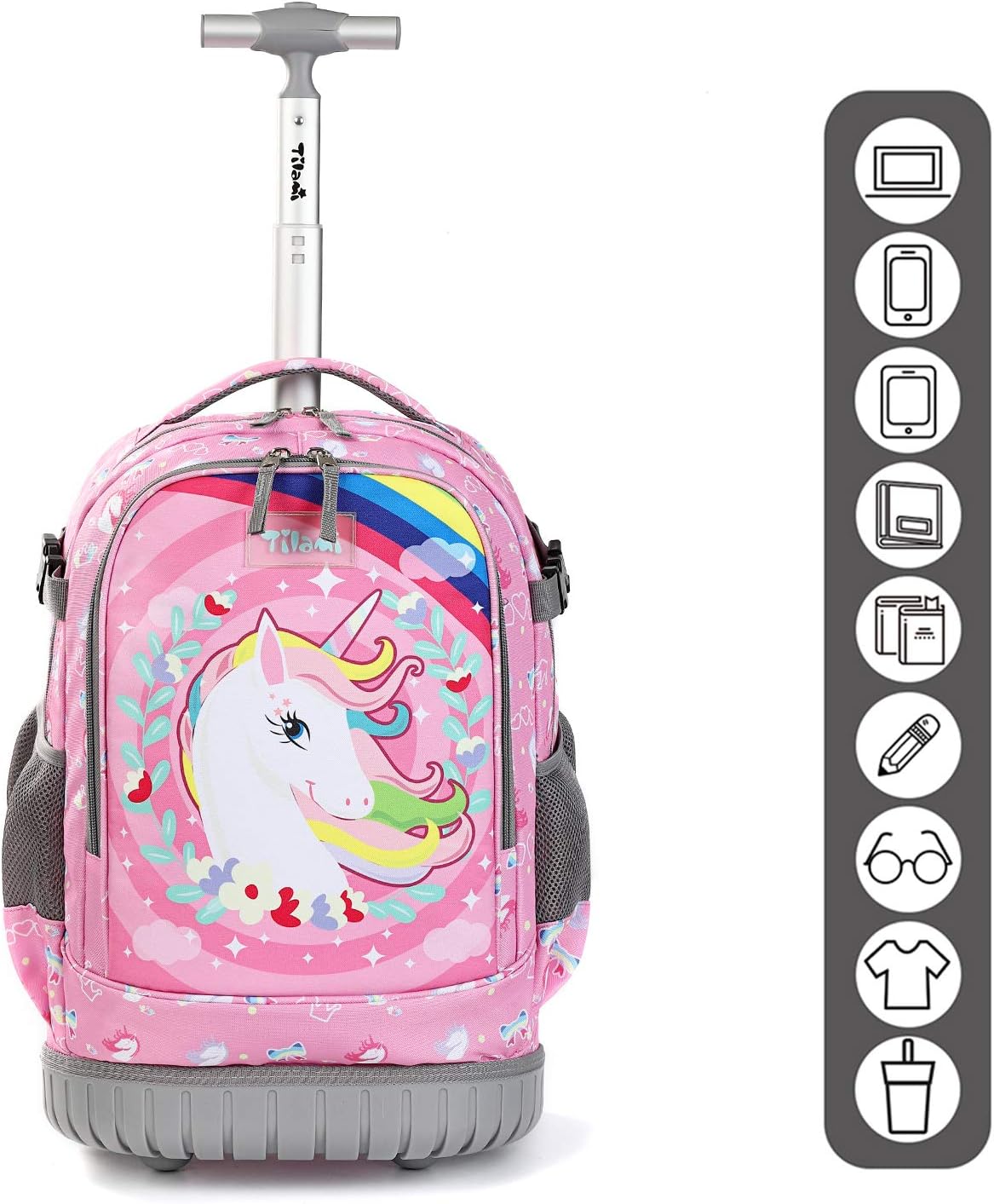 Tilami Rolling Backpack 19 inch with Lunch Bag Wheeled Laptop Backpack (Unicorn Pink)