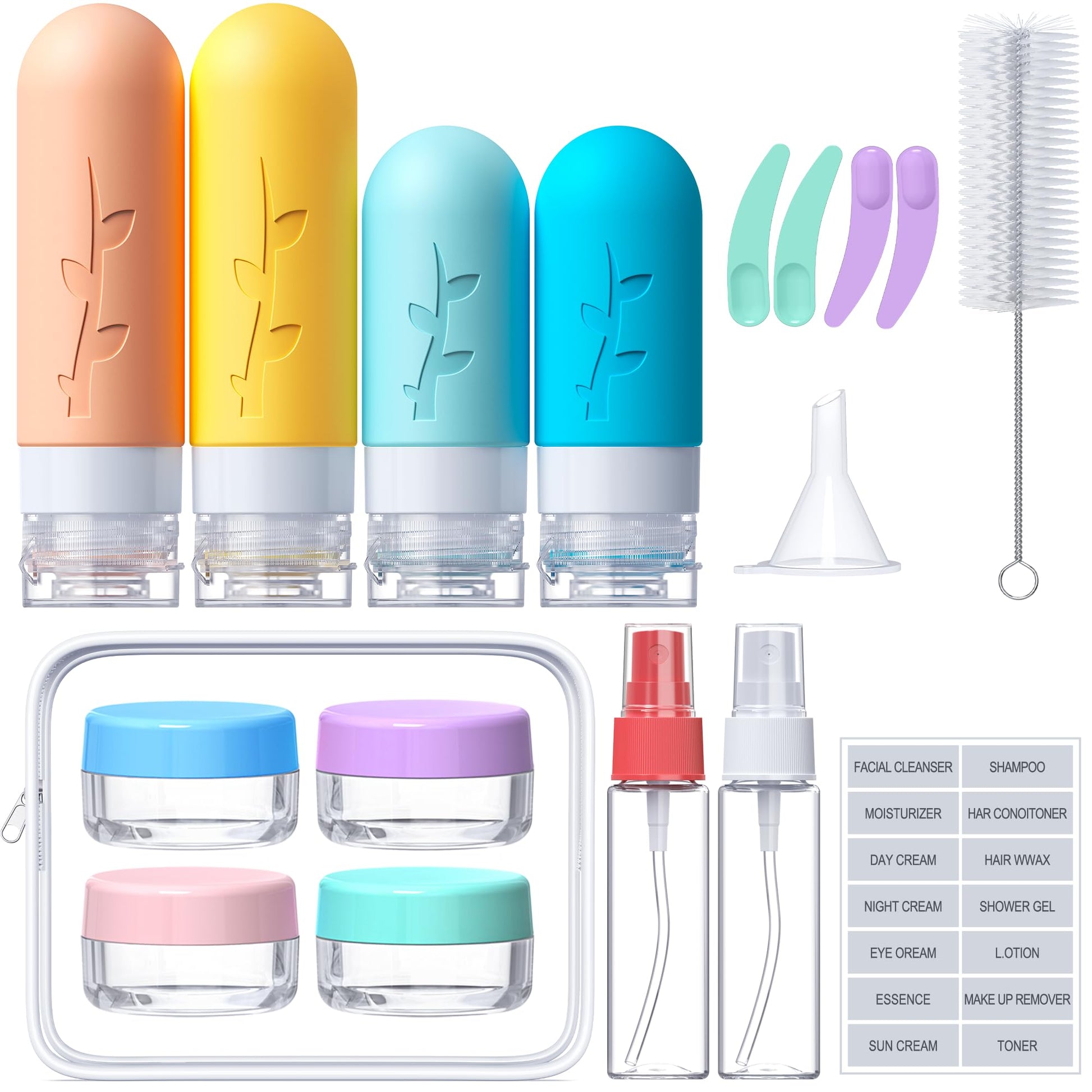 18pack Travel Bottles for Toiletries:Silicone TSA Approved-Containers for Toiletries,Leak Proof