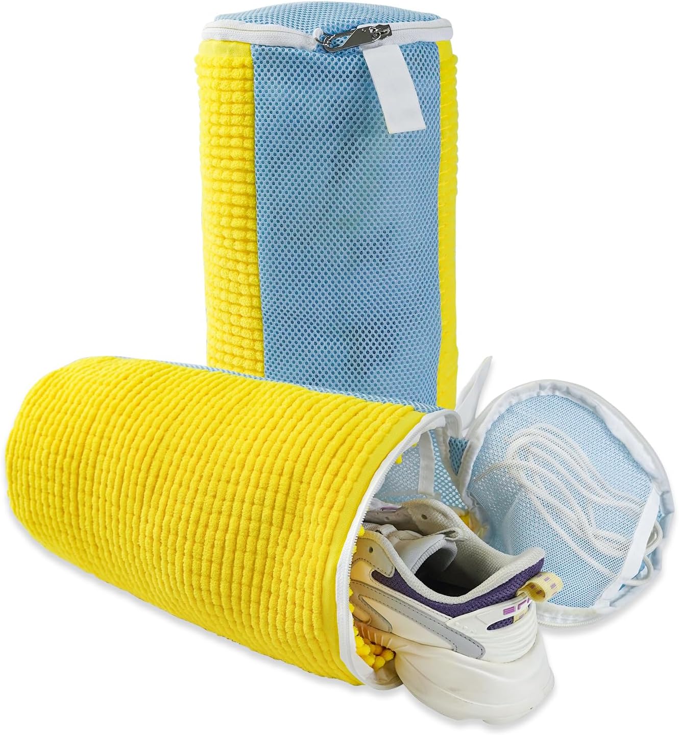 GOGOODA Shoes Bags for Laundry, 2 PCS Sneakers Wash Bags for Flats, Durable Shoe Cleaning Bag for Washing Machine and Dryers, Reusable Shoe Wash Bags for Tennis Shoes Unstain Cleaner Kit(Yellow)