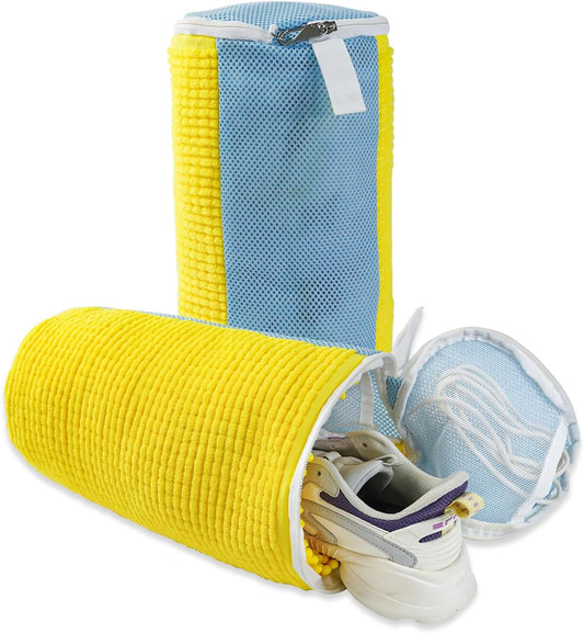 GOGOODA Shoes Bags for Laundry, 2 PCS Sneakers Wash Bags for Flats, Durable Shoe Cleaning Bag for Washing Machine and Dryers, Reusable Shoe Wash Bags for Tennis Shoes Unstain Cleaner Kit(Yellow)