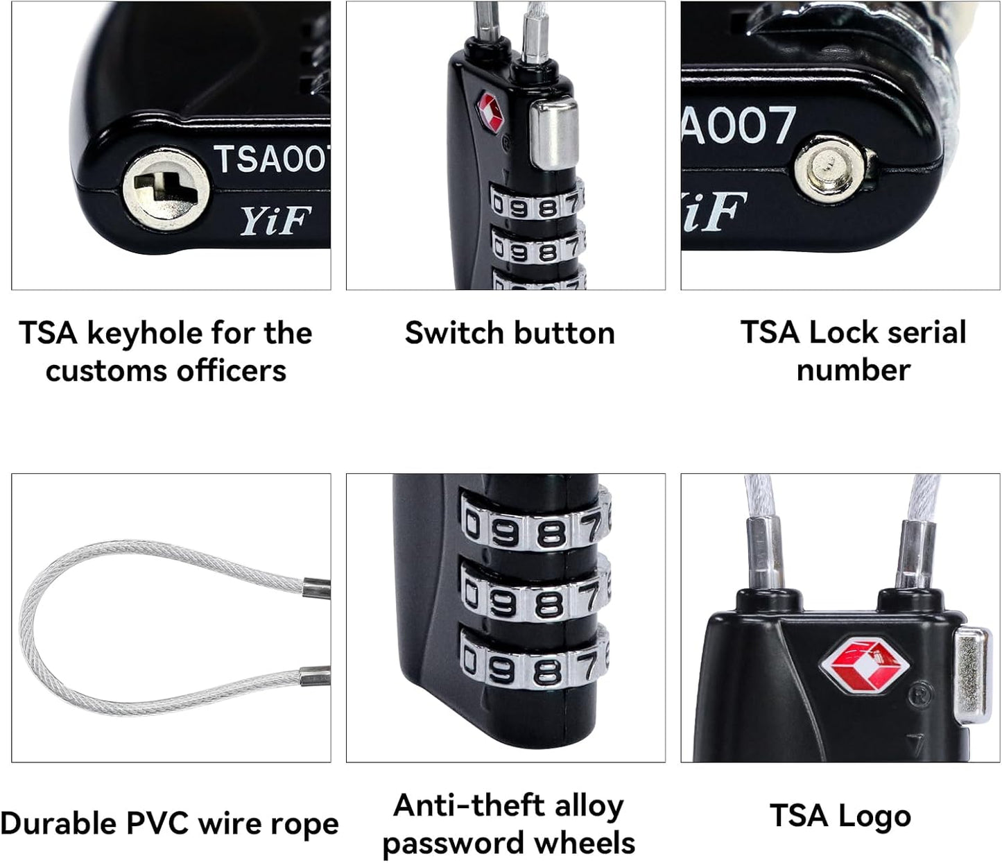 AOUTACC 2 Pack TSA Luggage Lock and 2 Pack Aluminium Metal Luggage Tags, Mini Combination Password and Suitcase Card Holder Bag Tag Name Address ID Bag Label with Key Ring