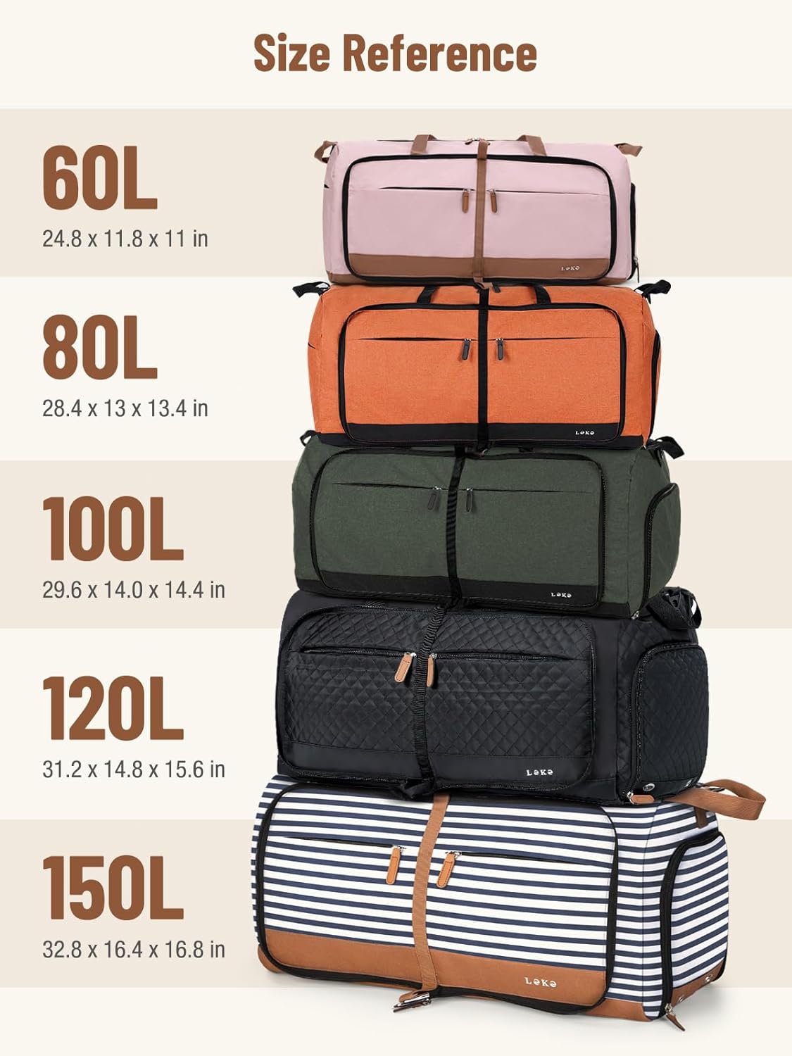 Lekesky Foldable Travel Duffel Bag for Women, 80L Large Duffle Bag with Separate Shoes Compartments