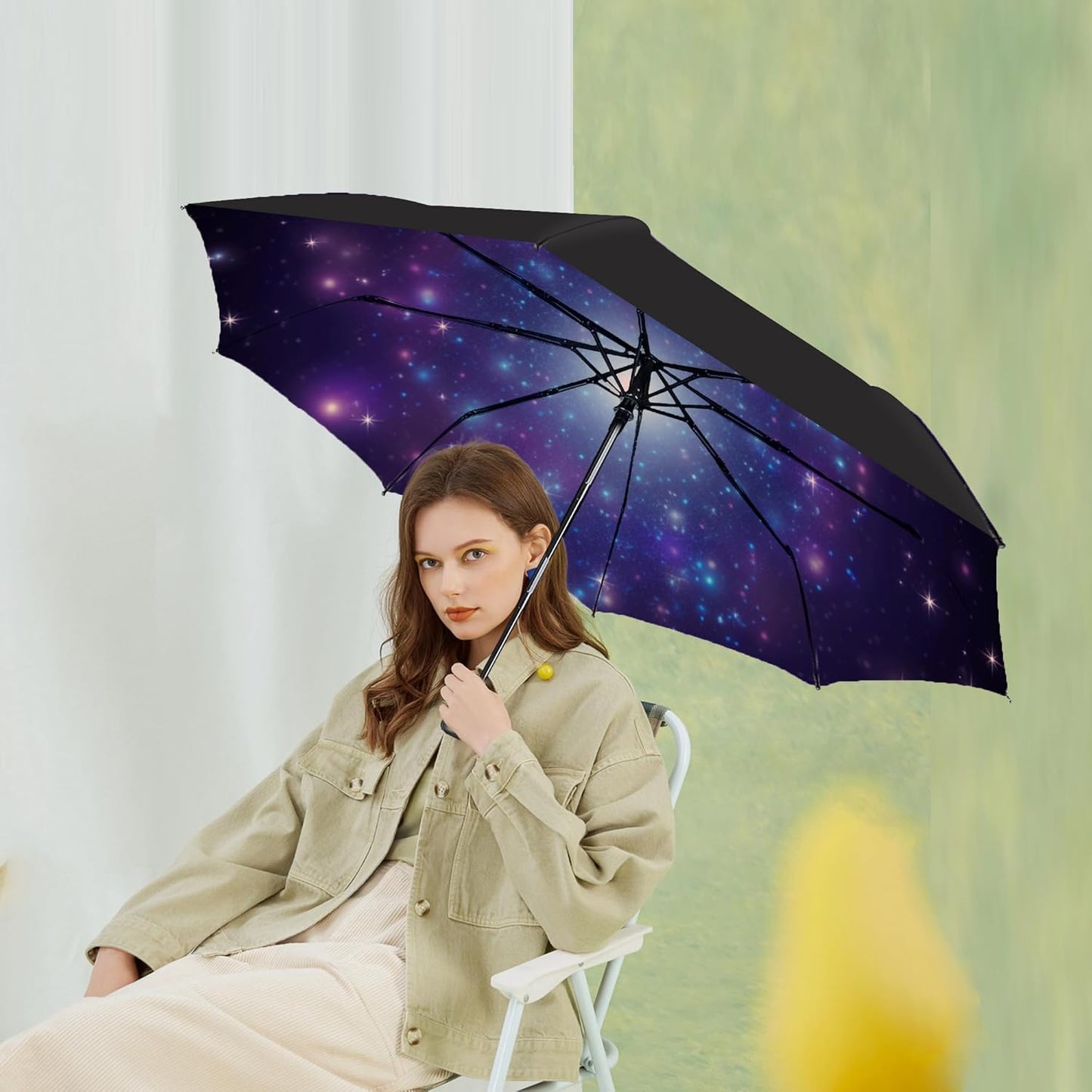MRTLLOA 42/49 Inch Compact Windproof Travel Umbrella for Rain, Lightweight, Portable, Automatic