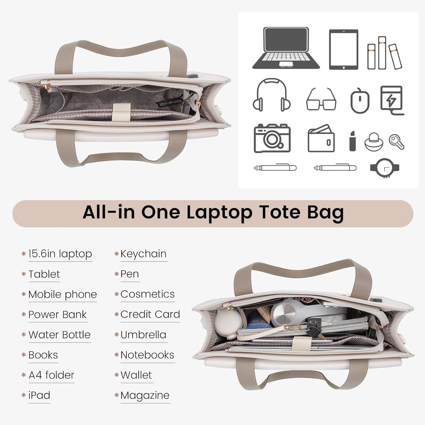 LOVEVOOK Laptop Bag for Women 15.6 Inch Laptop Tote Work Professional Leather Computer Briefcase