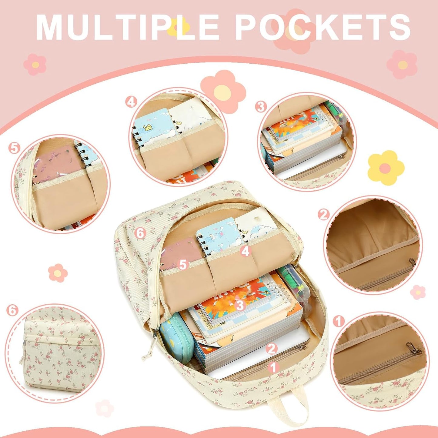 School Backpack for Teen Girls Bookbags Elementary High School Corduroy Laptop Bags Women Travel Daypacks