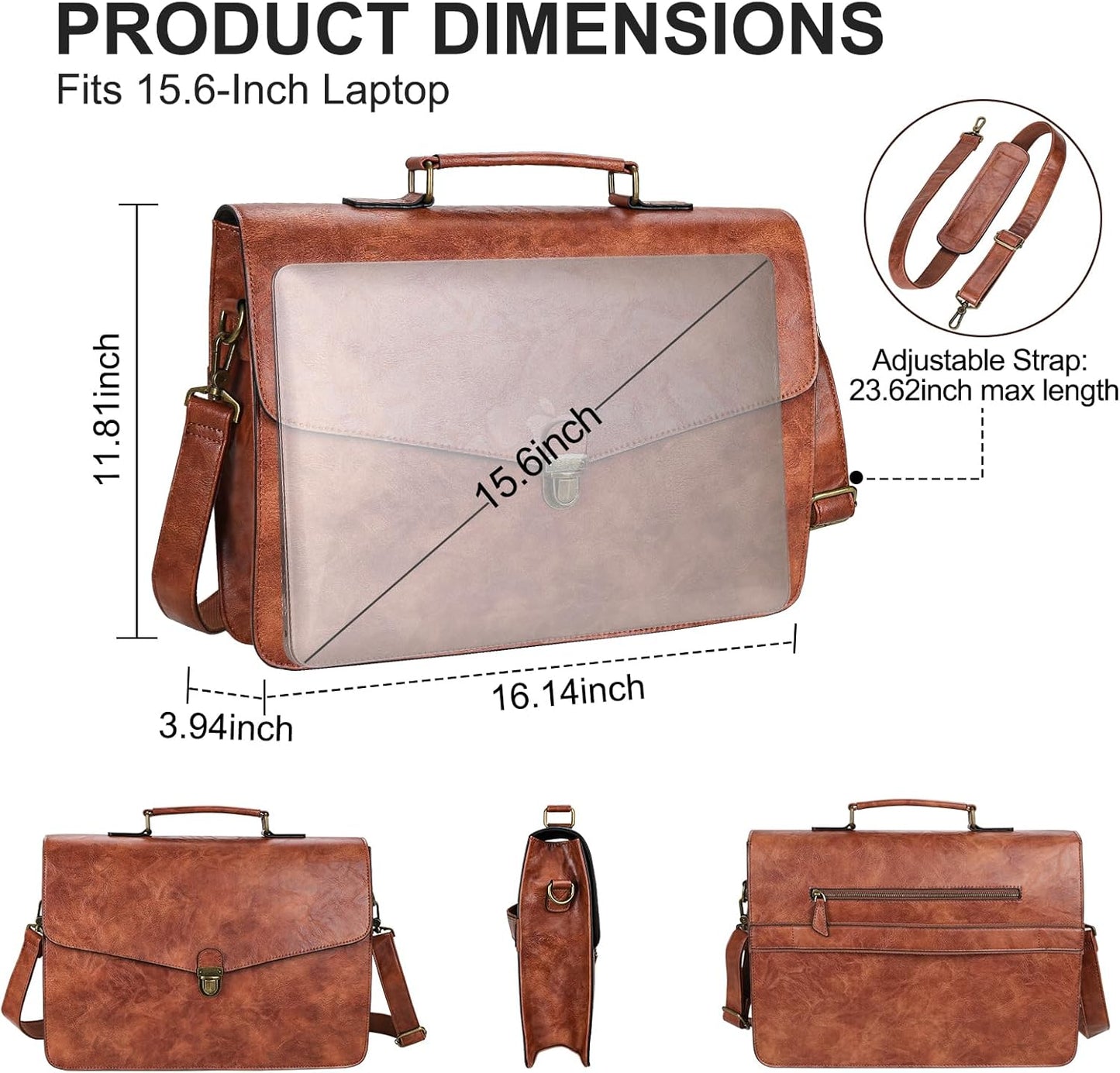 ESTARER Mens Leather Briefcase 15.6 Inch Laptop Messenger Bag, Computer Shoulder Bag Professional Office Satchel for Work Business, Brown