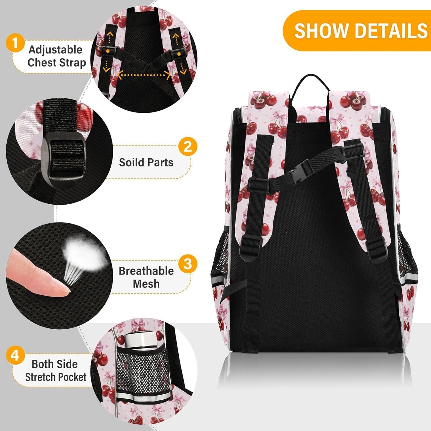 Bow Tie Cherry Cute Backpack For Girls Kids Backpack Boys Teen School Bag Bookbag Travel Daypacks