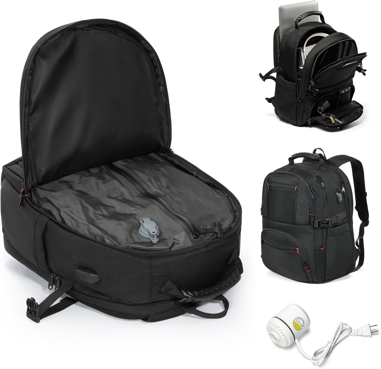 Vacuum Backpack Travel with Pump,Travel Backpack with Vacuum System,Mochila Compresion al vacio,18×14×8 inch Personal Item Bag Airlines Approved,Laptop Backpack,Black