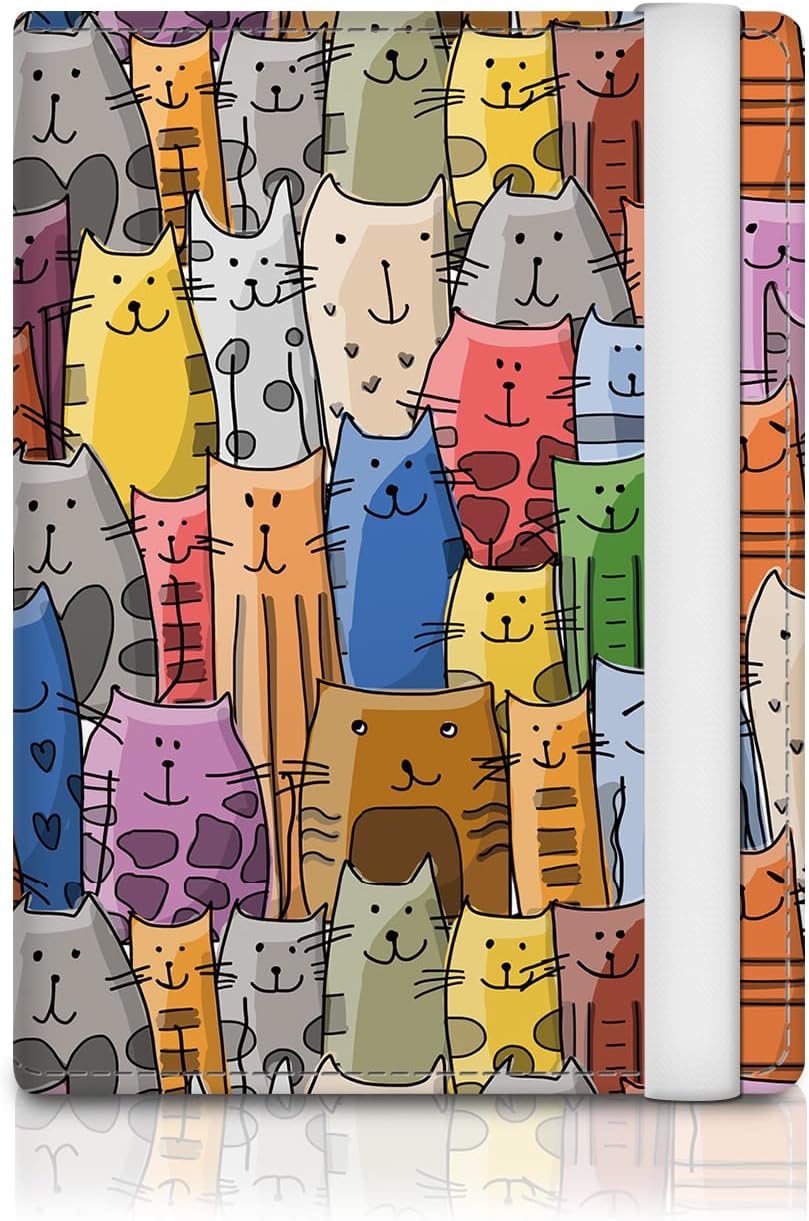 Passport Holder for Travel Essentials, RFID Premium Leather Passport Wallet Cover Case for Travel Must Haves Accessories, Passport Book Holders for Women Men Cute Colorful Cats