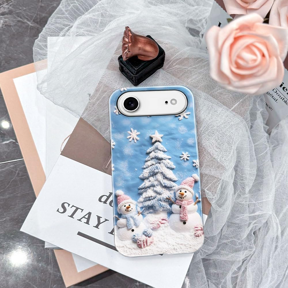 Case for iPhone 17 Air - Slim Fit Anti-Scratch Phone Case for Girl Women - Snowman Winter Christmas Tree (Glossy)