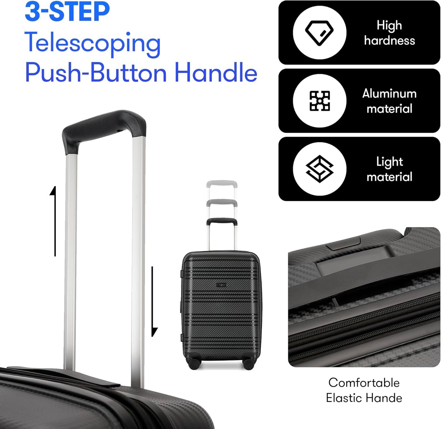 GinzaTravel 3 Piece Expandable Luggage Sets PP Hardshell Lightweight Suitcase sets with Spinner Wheels STSA Lock, 20/25/29inch, Black