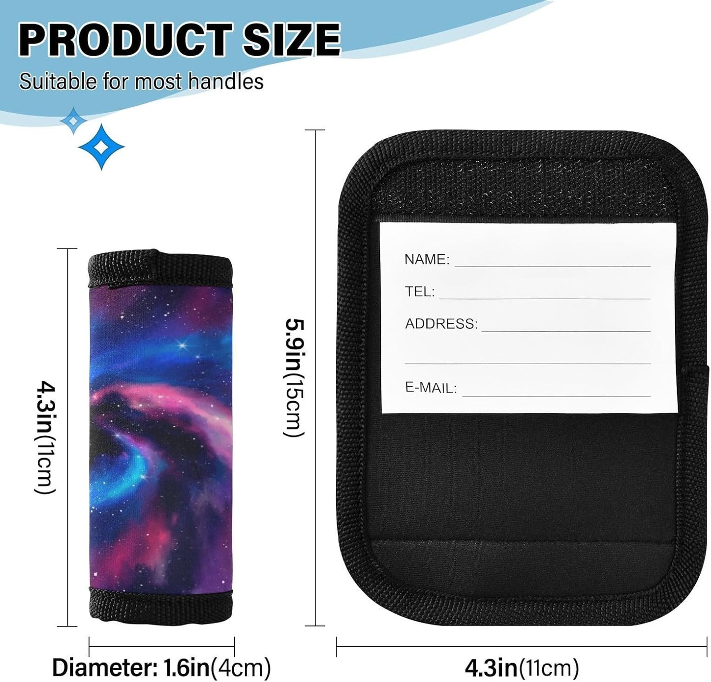 Watercolor Galaxy Purple Blue 4 Pack Luggage Handle Wraps Covers for Suitcase Identifiers Bag Tags Travel Accessories
