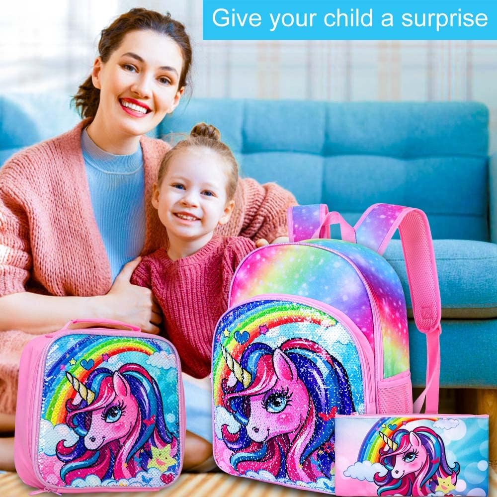 16" Backpack for Girls Boys 4-8, 3Pcs Kids Bookbag Set with Lunch Box, School Bag for Preschool