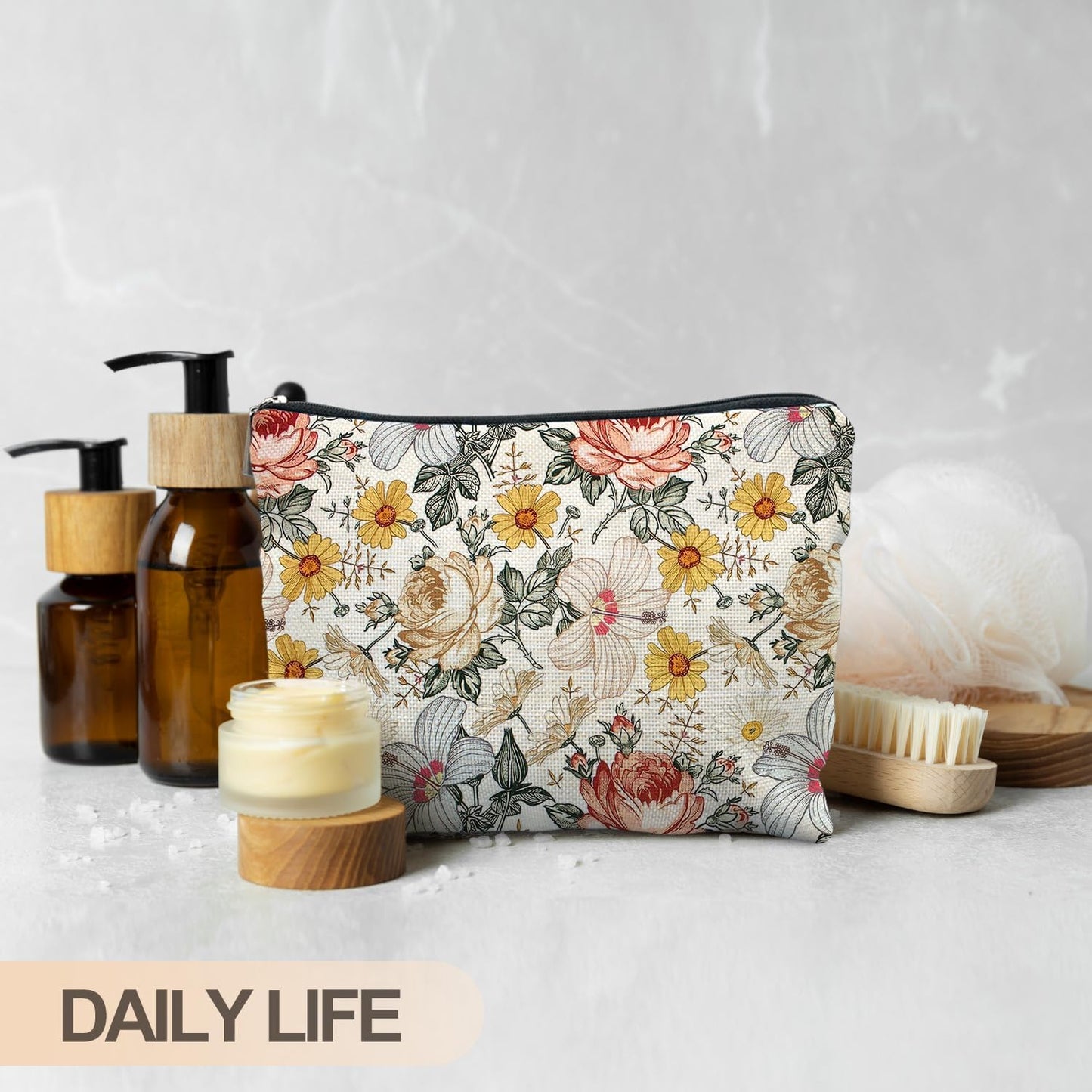 Floral Makeup Bag, Vintage Floral Pouch for Women, Aesthetic Makeup Bag, Flower Gifts for Women, Gifts for Flower Lovers, Colorful Garden Flowers Makeup Pouch