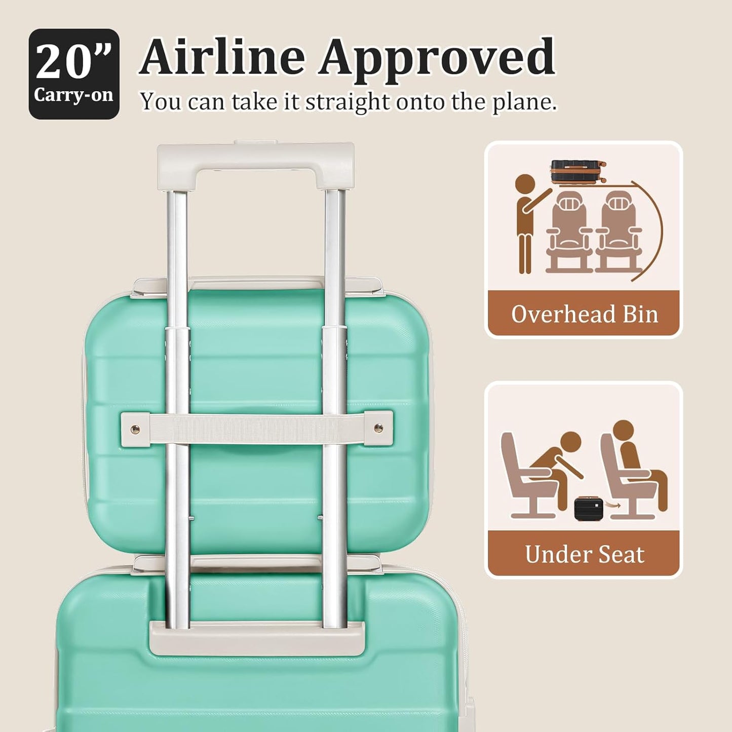 imiomo Carry on Luggage Airline Approved, Lightweight Hard Shell Carry-on Suitcase, 20 Inch Travel Luggage with Spinner Wheels and USB Port, Green
