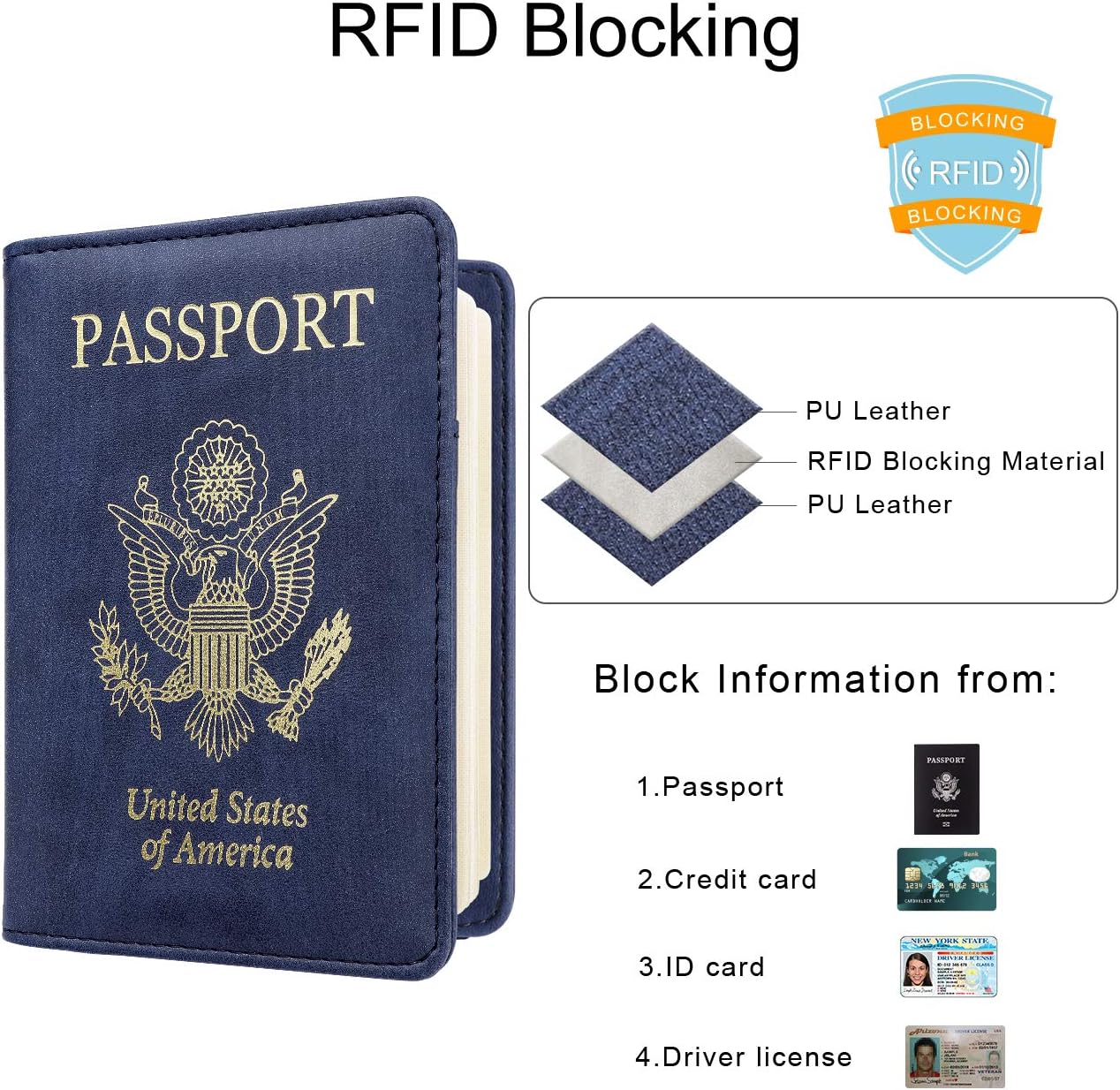 WALNEW Passport Holder for Travel, RFID Passport Cover Wallet for Women Men, PU Leather Passport Book Card Holder Case with Pen, Travelling Essentials for Flying