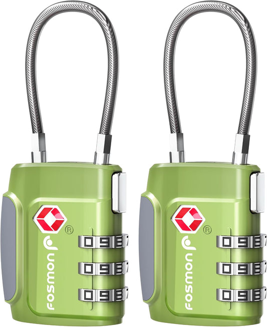 Fosmon TSA Approved Cable Locks for Luggage, Suitcase Locks with Push Release Button, 3 Digit Long Shackle Combo Wire Locks for Backpack, Gym Locker
