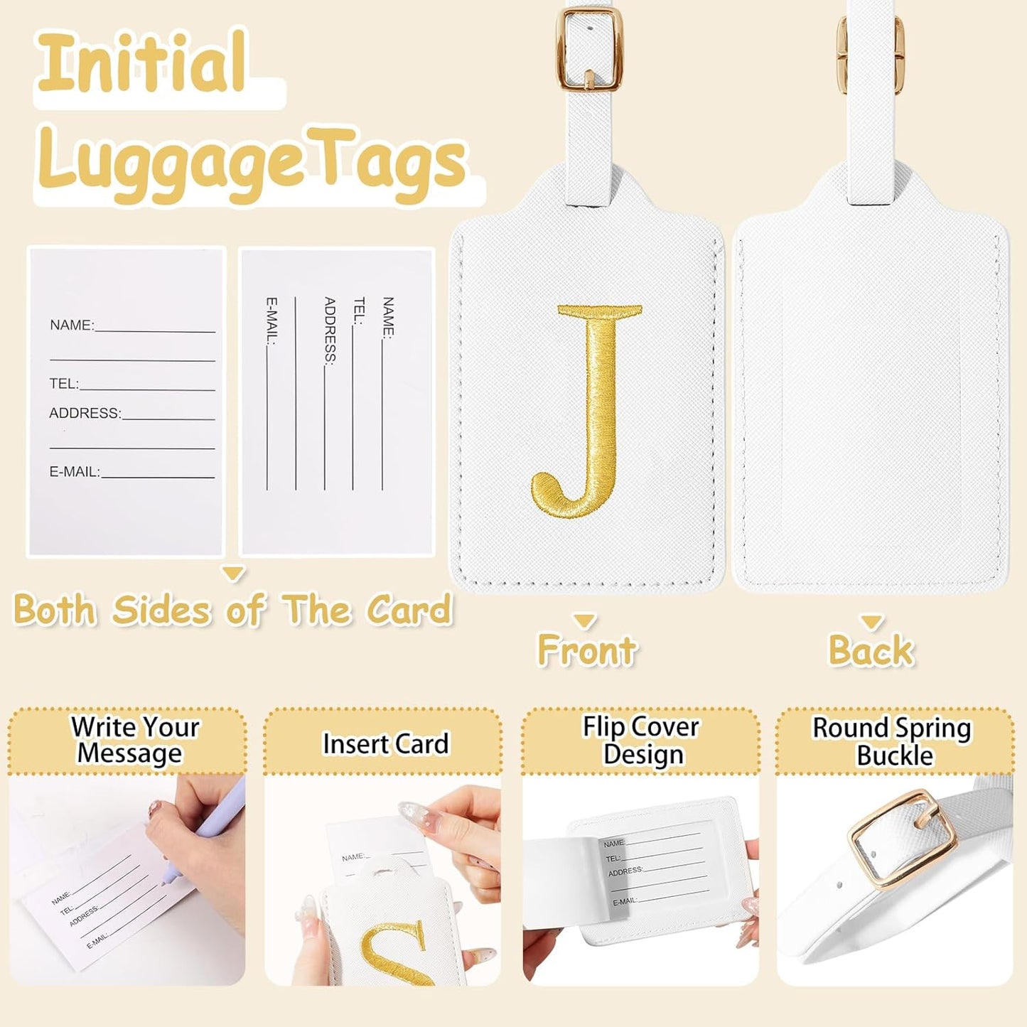 Personalized Initial Luggage Tags for Suitcases, Cute PU Leather Embroidered Letter Travel Luggage