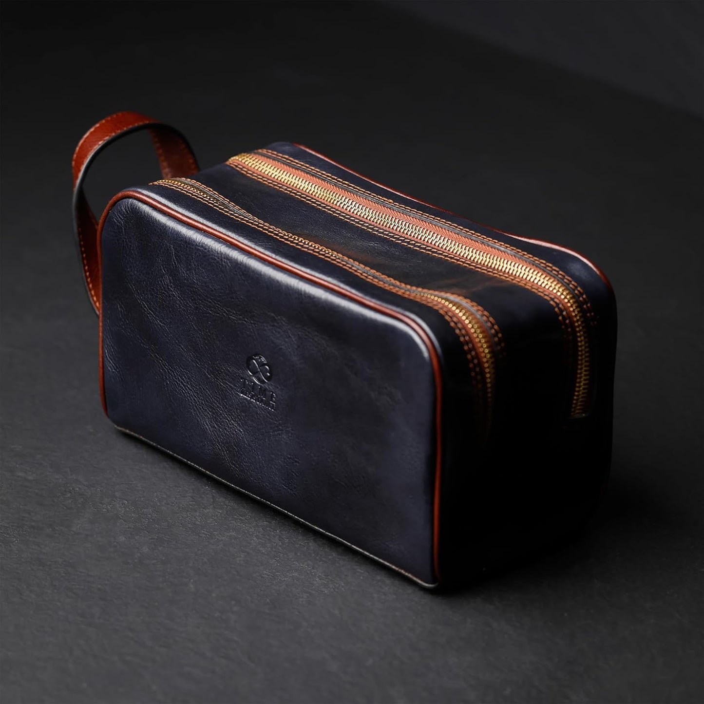 Time Resistance Leather Cosmetic Bag Toiletry Italian Classy Dopp Kit