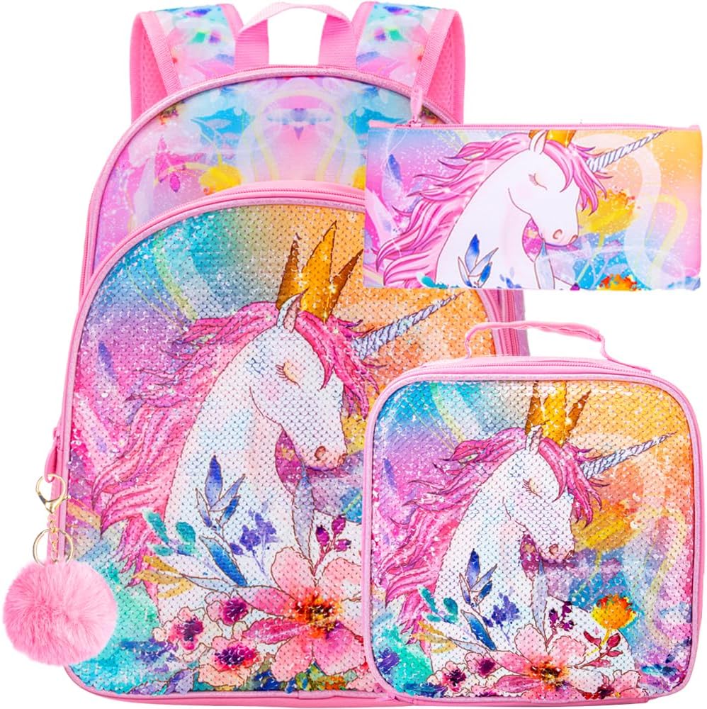 WZLVO Kids Backpack for Girls,Prechool Elementary Kindergarten School Bookbag and Lunch Box
