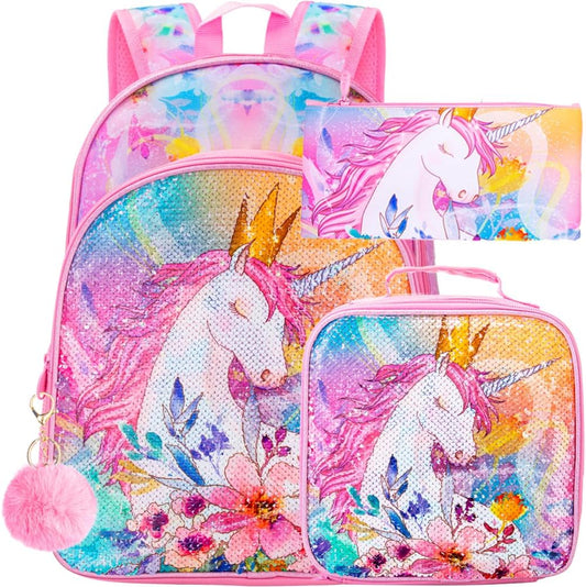 WZLVO Kids Backpack for Girls,Prechool Elementary Kindergarten School Bookbag and Lunch Box