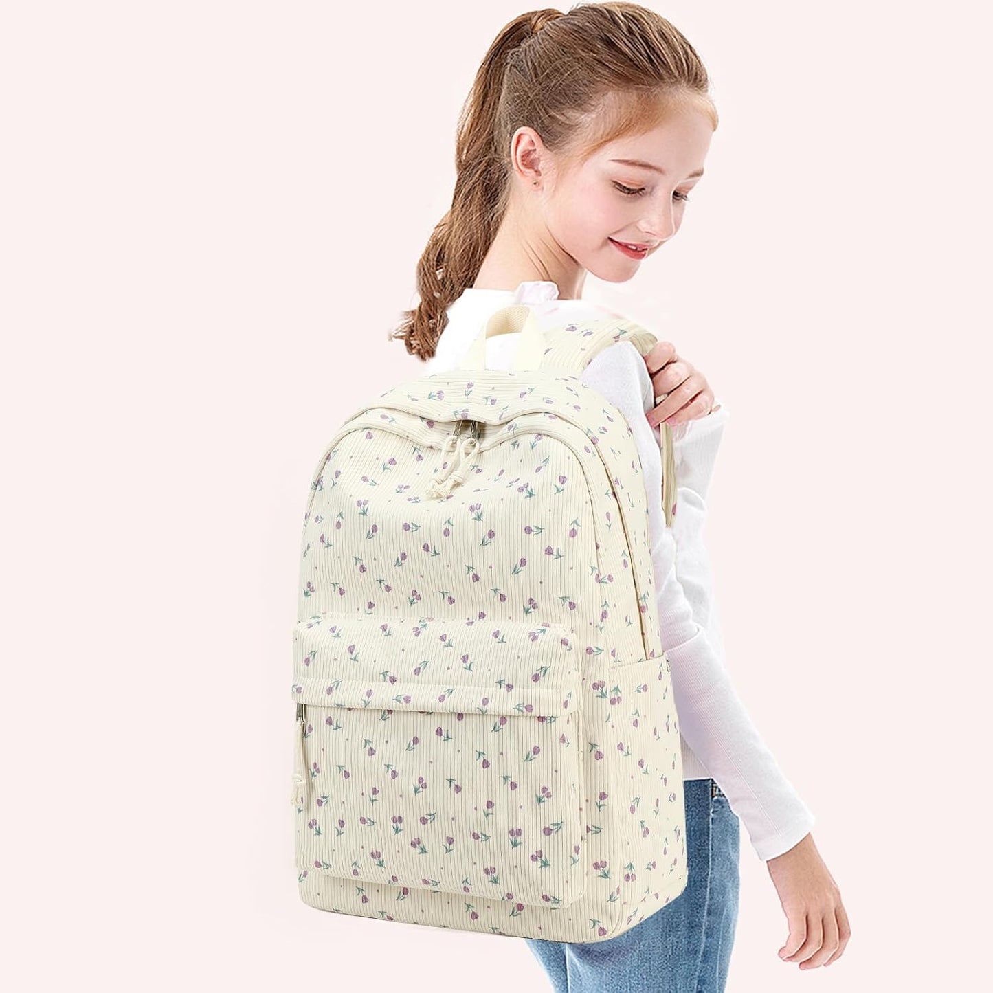 School Backpack for Teen Girls Bookbags Elementary High School Corduroy Laptop Bags Women Travel Daypacks