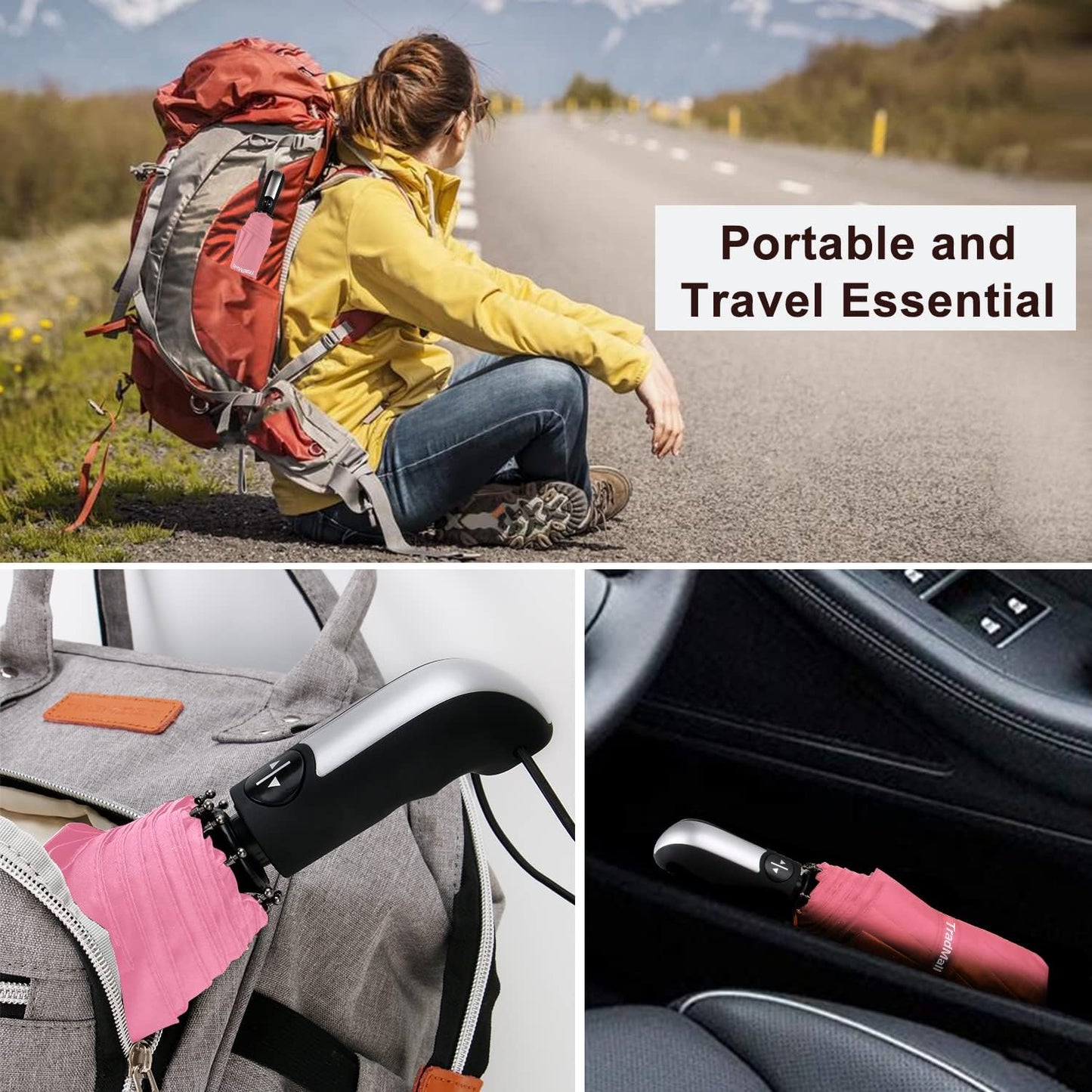 TradMall 2 Pack Travel Umbrella Windproof 46/56 Inches Large Canopy Reinforced Fiberglass Ribs Auto Open & Close
