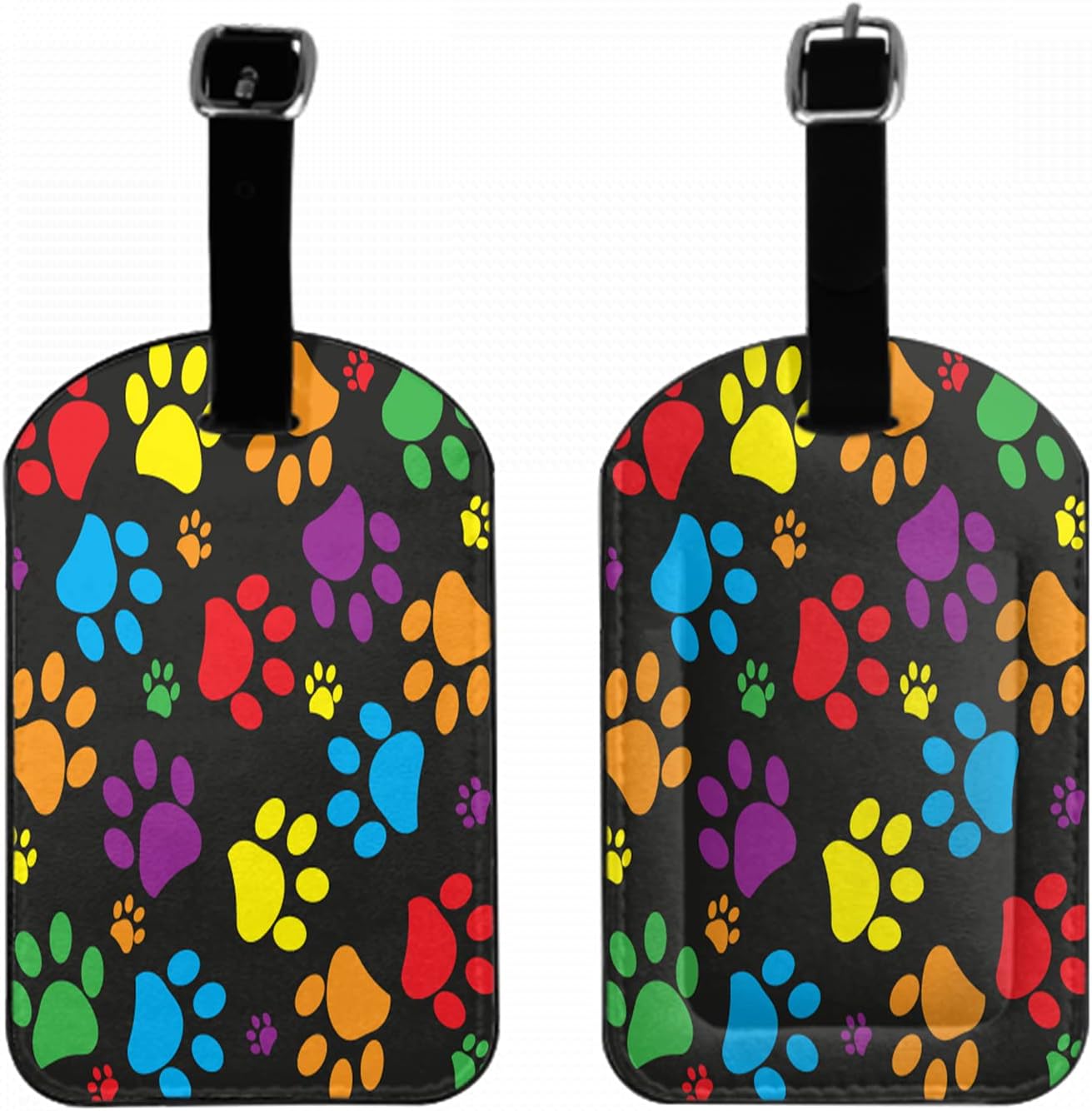 Color Paw Travel ID Bag Tag Prints Pets Cats Dogs Animals Footprints Luggage Tags with Full Back Privacy Cover PU Leather Strap 1 Pcs Set, 1 Pack